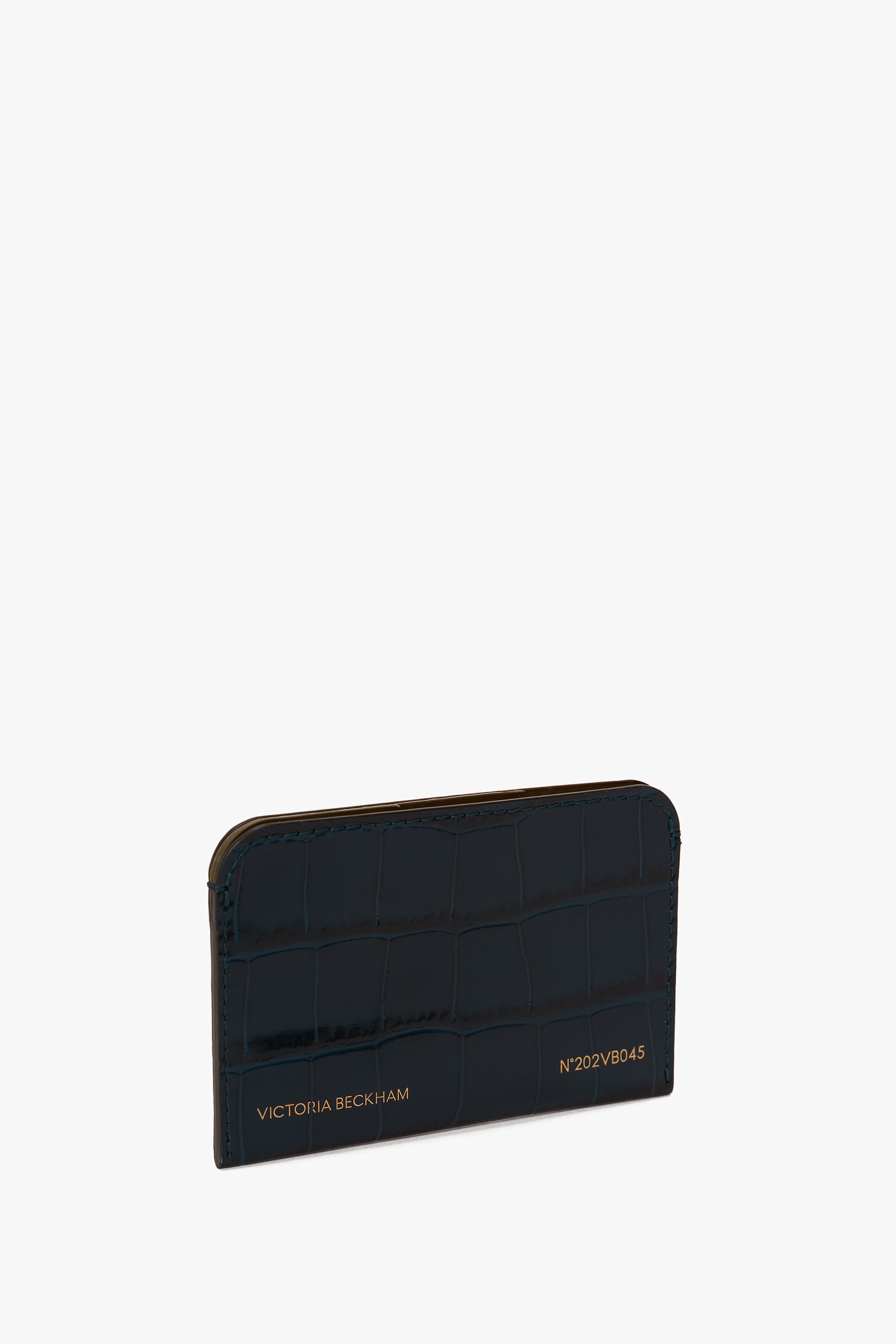 Envelope Card Holder In Midnight Blue Croc Embossed Leather - 7