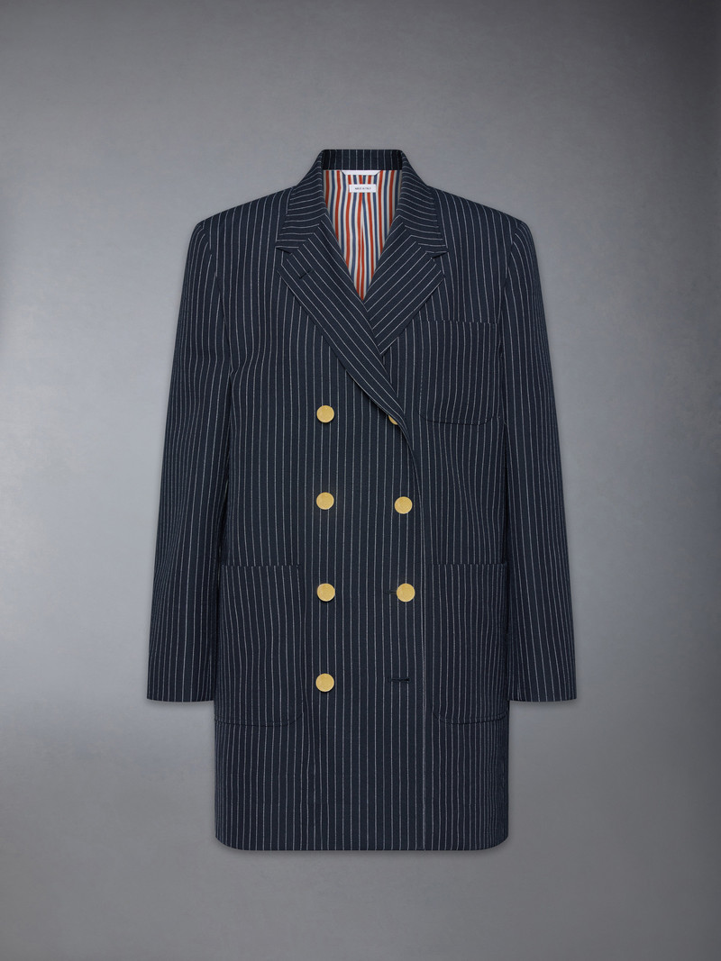 PINSTRIPE HIGH TWIST WOOL SACK SPORTCOAT DRESS 1