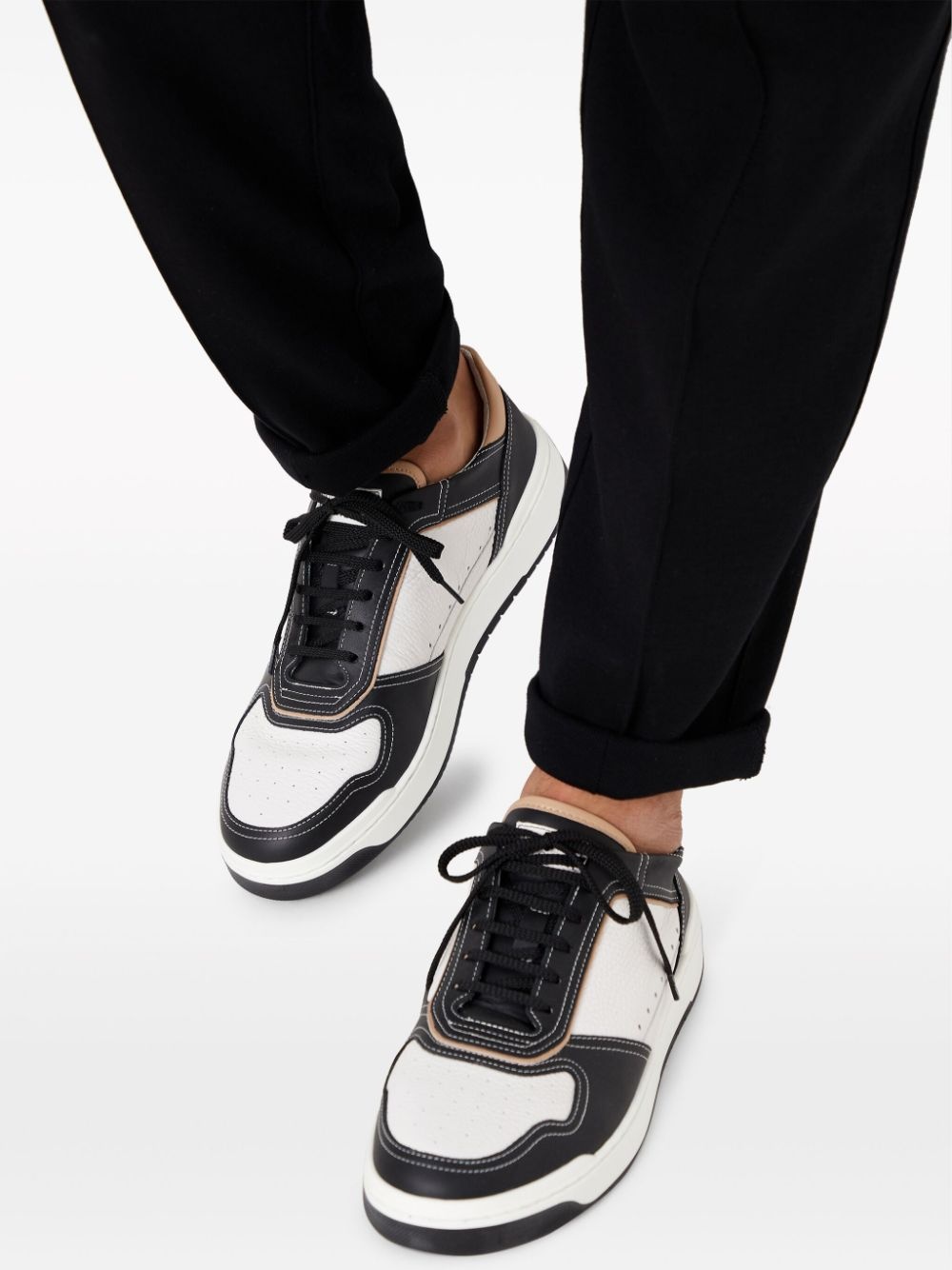 colour-block panelled leather sneakers - 5