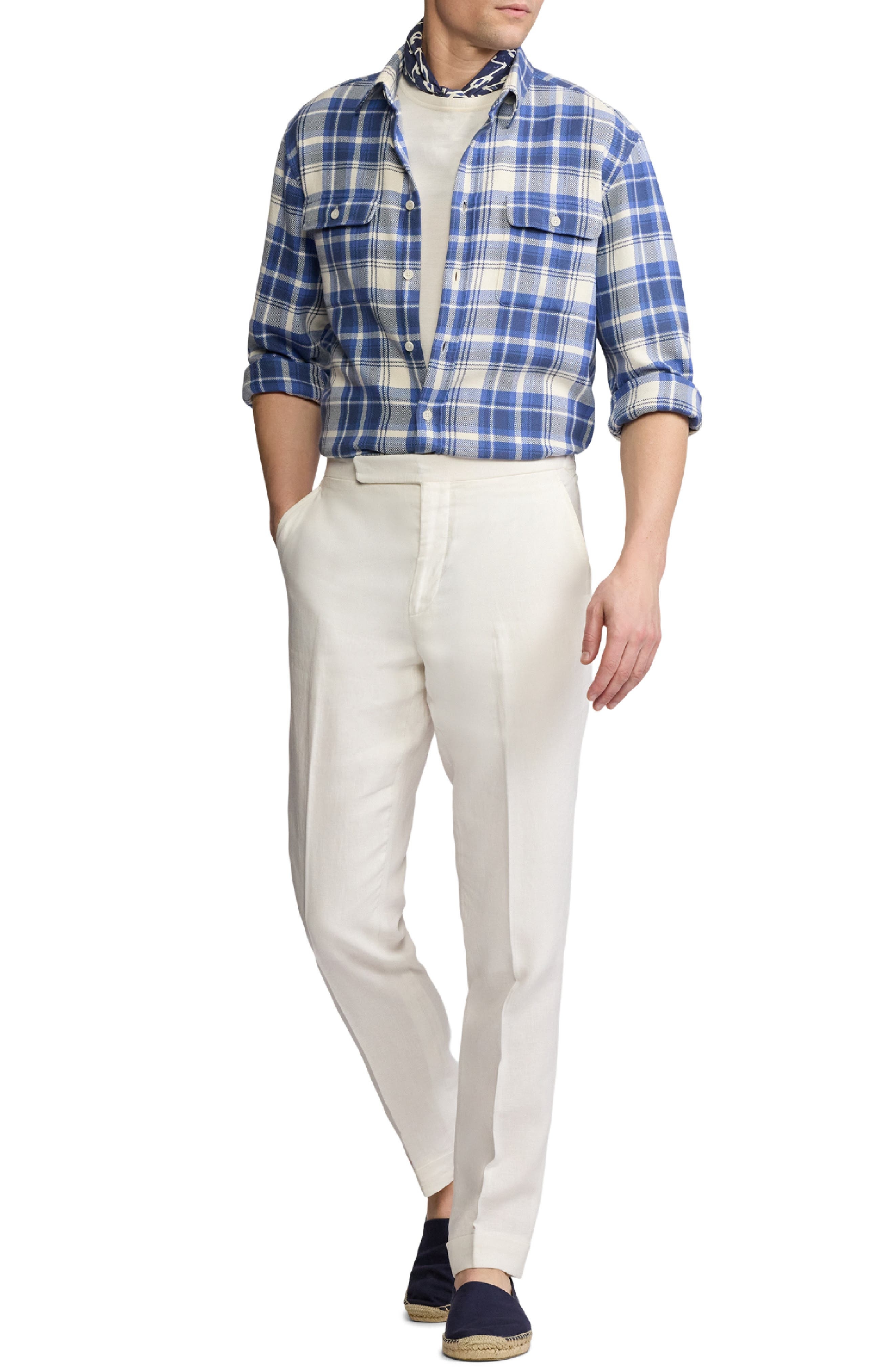 Ralph Lauren Purple Label Plaid Cotton Twill Button-Up Shirt in Blue /Cream at Nordstrom - 7