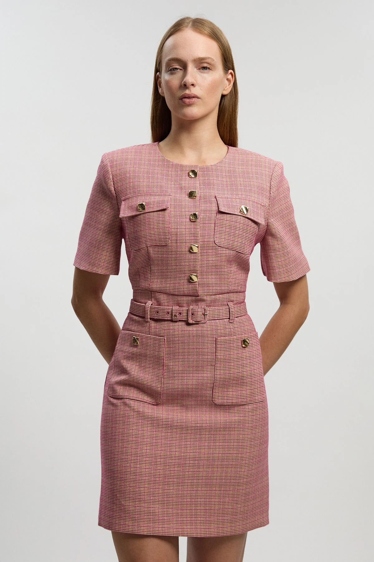 Tailored Check Belted Mini Dress - 1