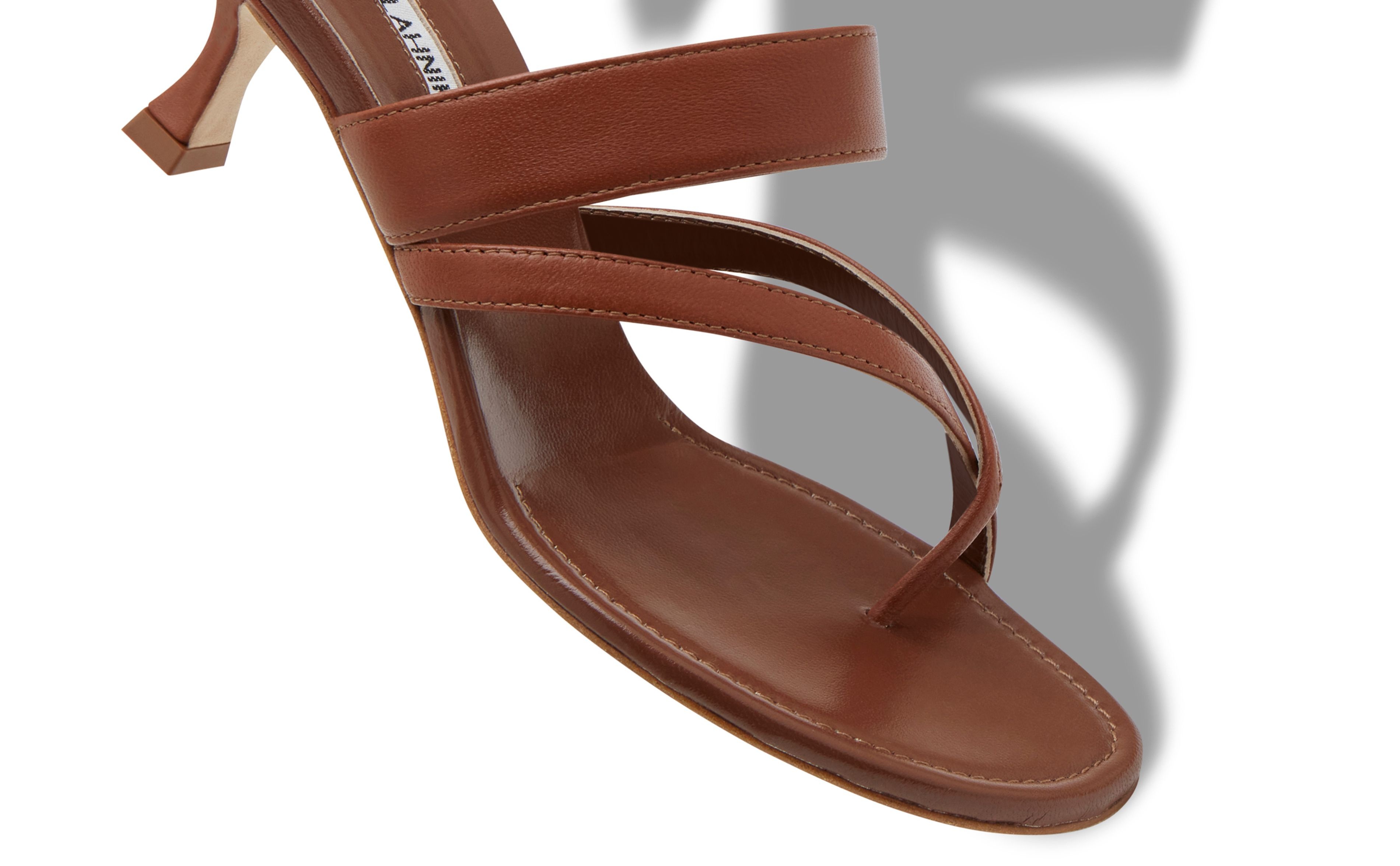 Brown Nappa Leather Crossover Strappy Mules - 4