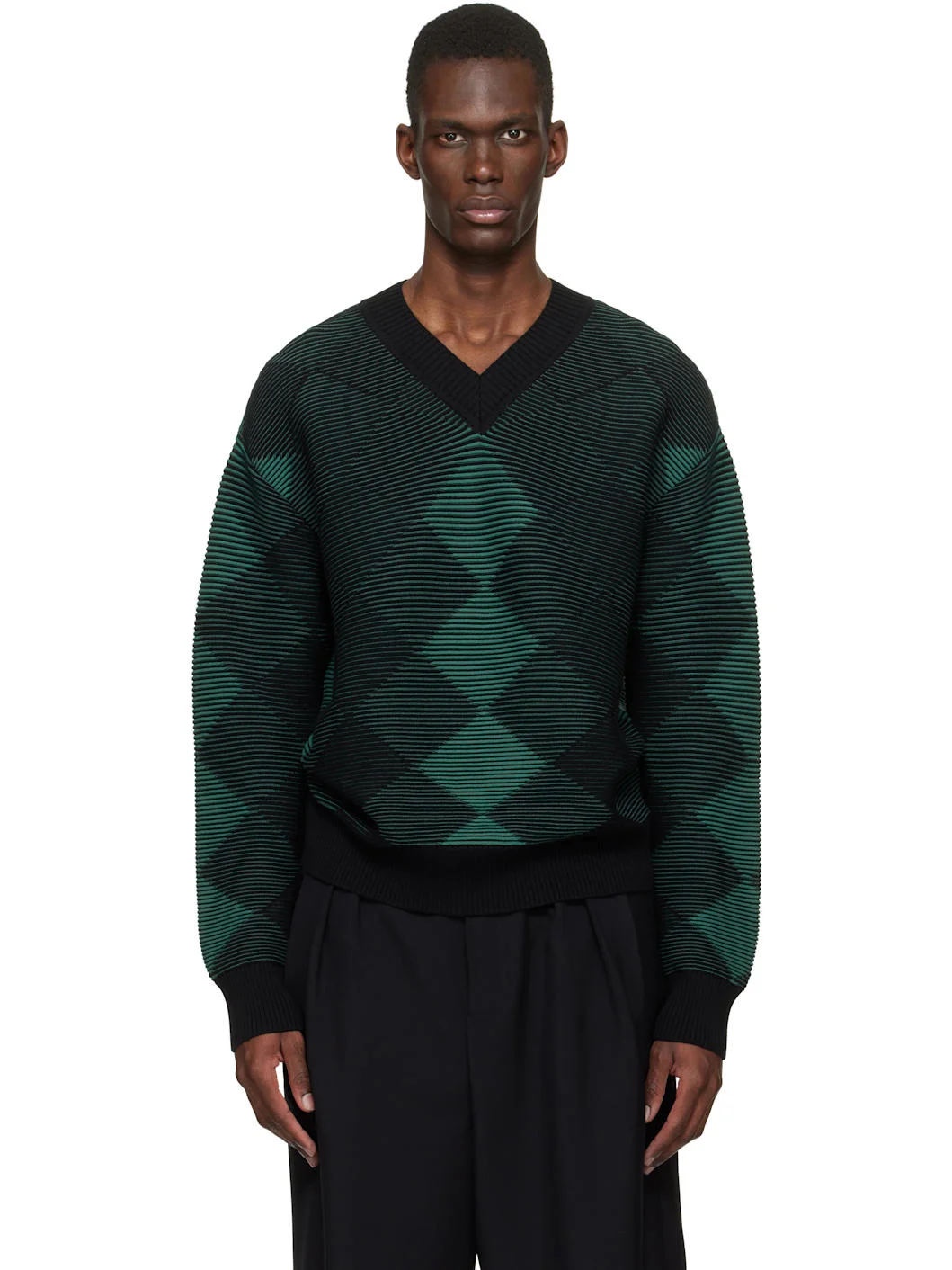 Green Argyle Sweater - 1