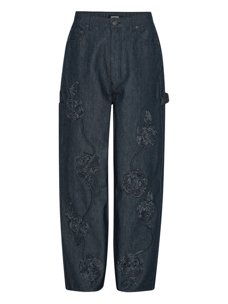rose-embroidery five-pocket jeans 1