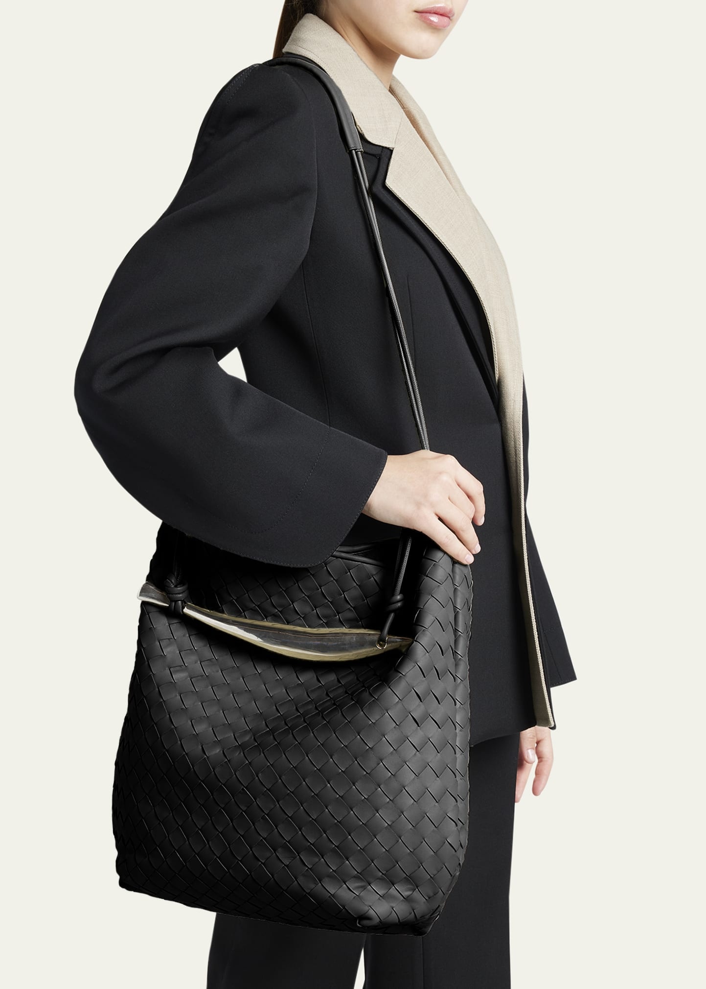 Sardine Large Intrecciato Leather Hobo Bag - 2