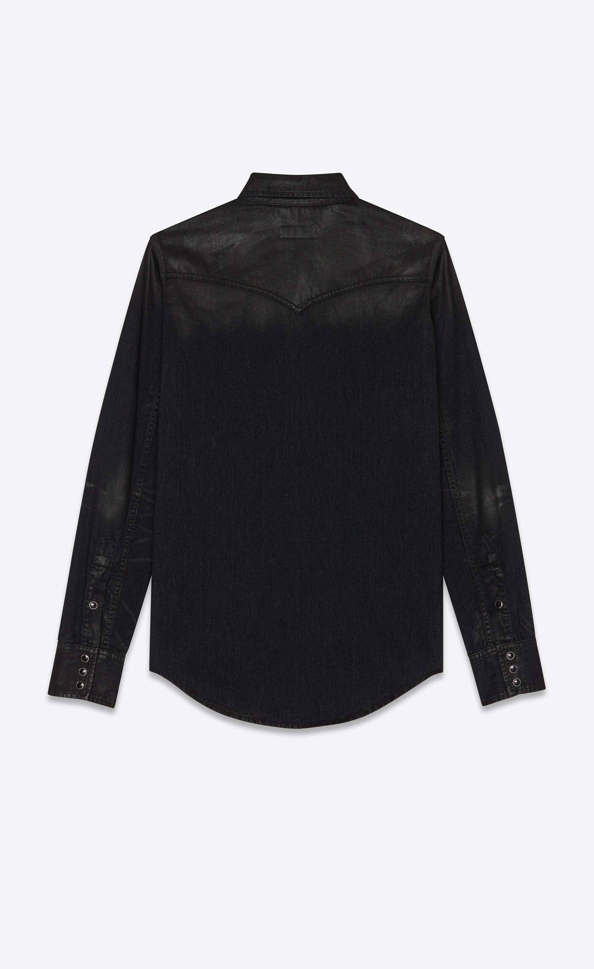 classic western shirt in lightly coated black denim - 4