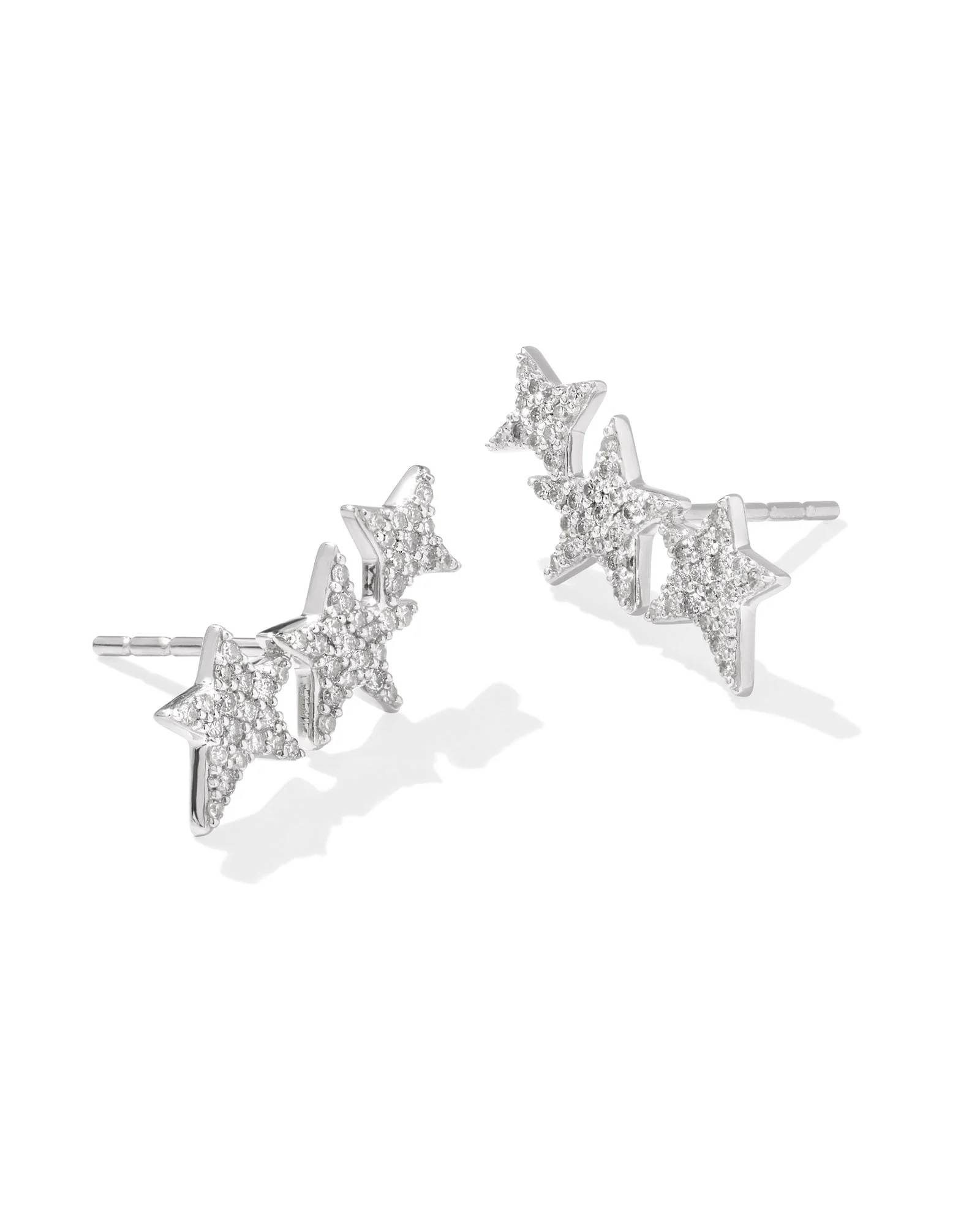 0.3 ct Star Cluster 14k White Gold Ear Climber Earrings in White Diamond - 1