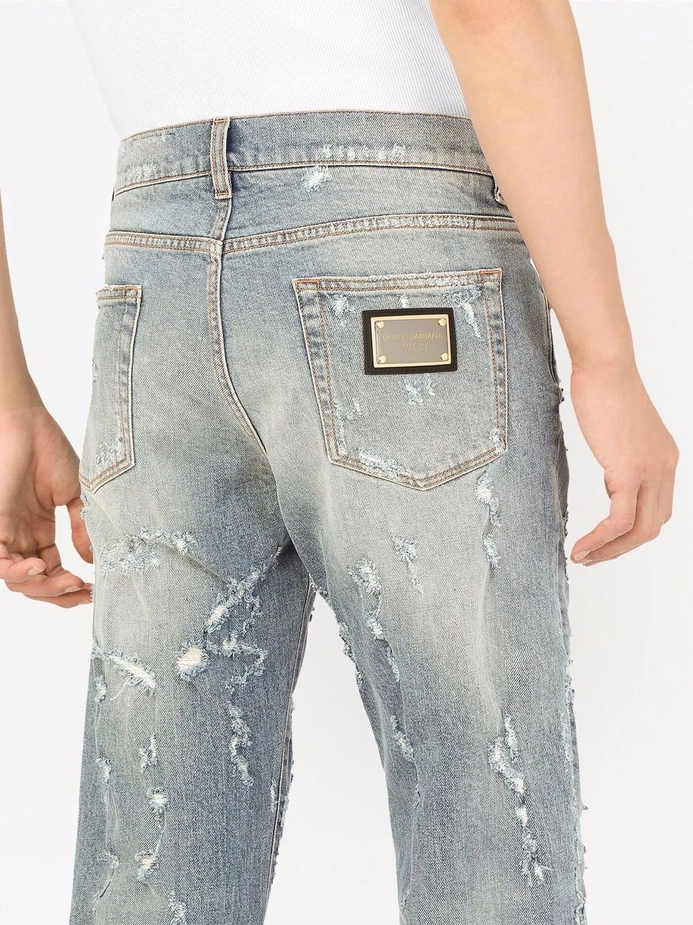 mid-rise distressed straight leg jeans - 5