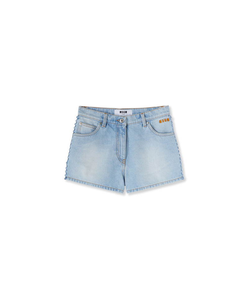 5 pocket light denim shorts with applications - 1
