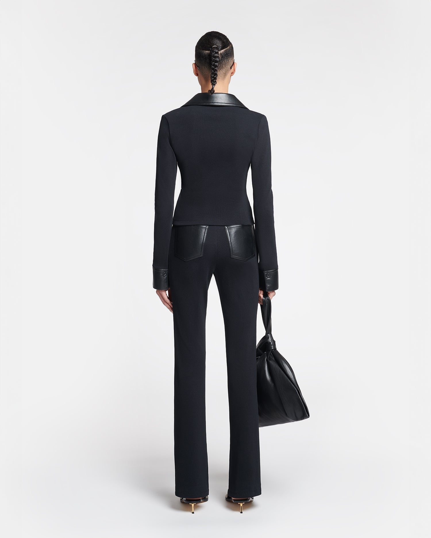 Leather-Trimmed Ribbed-Jersey Pants - 3