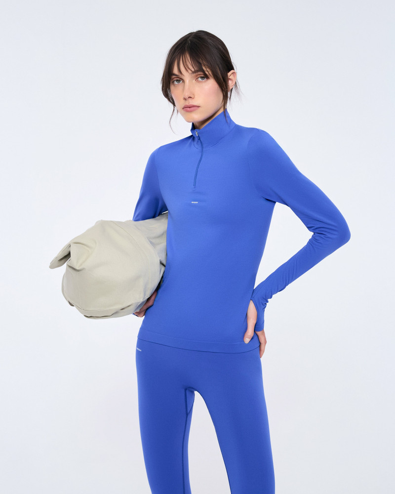 PANGAIA Womens Plant-Stretch Zipped Long Sleeve Top - Gaia Blue outlook