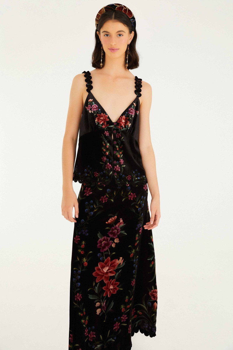 Black Belle Garden Scallop Hem Midi Skirt - 1