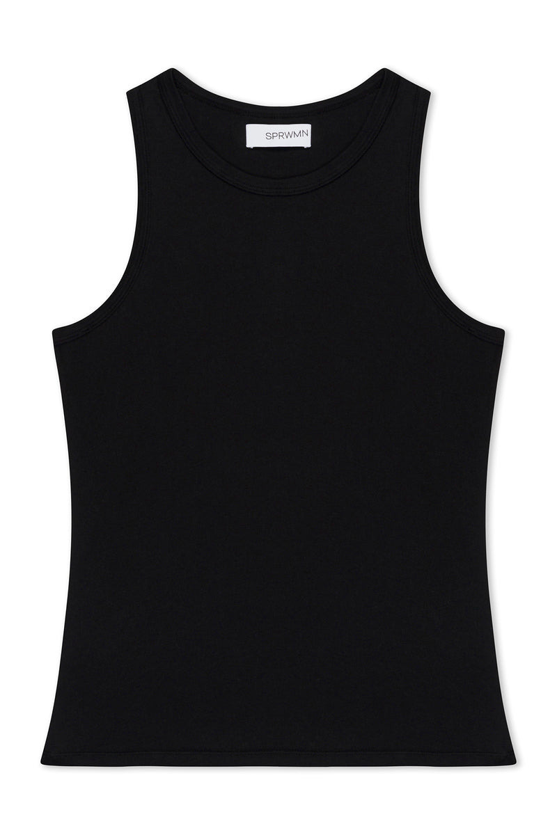 BLACK COTTON RACER TANK - 10