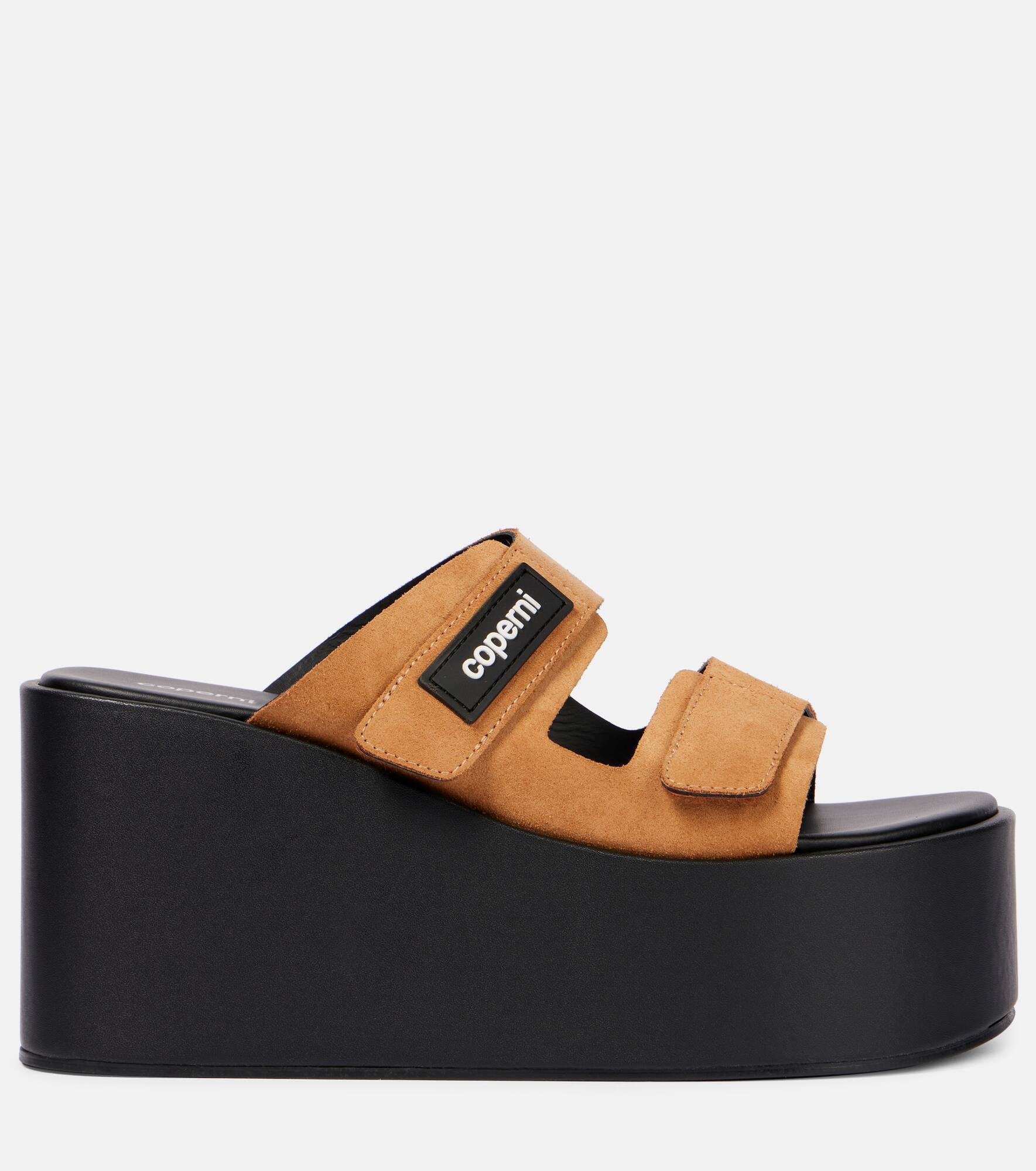 Logo suede wedge mules - 4