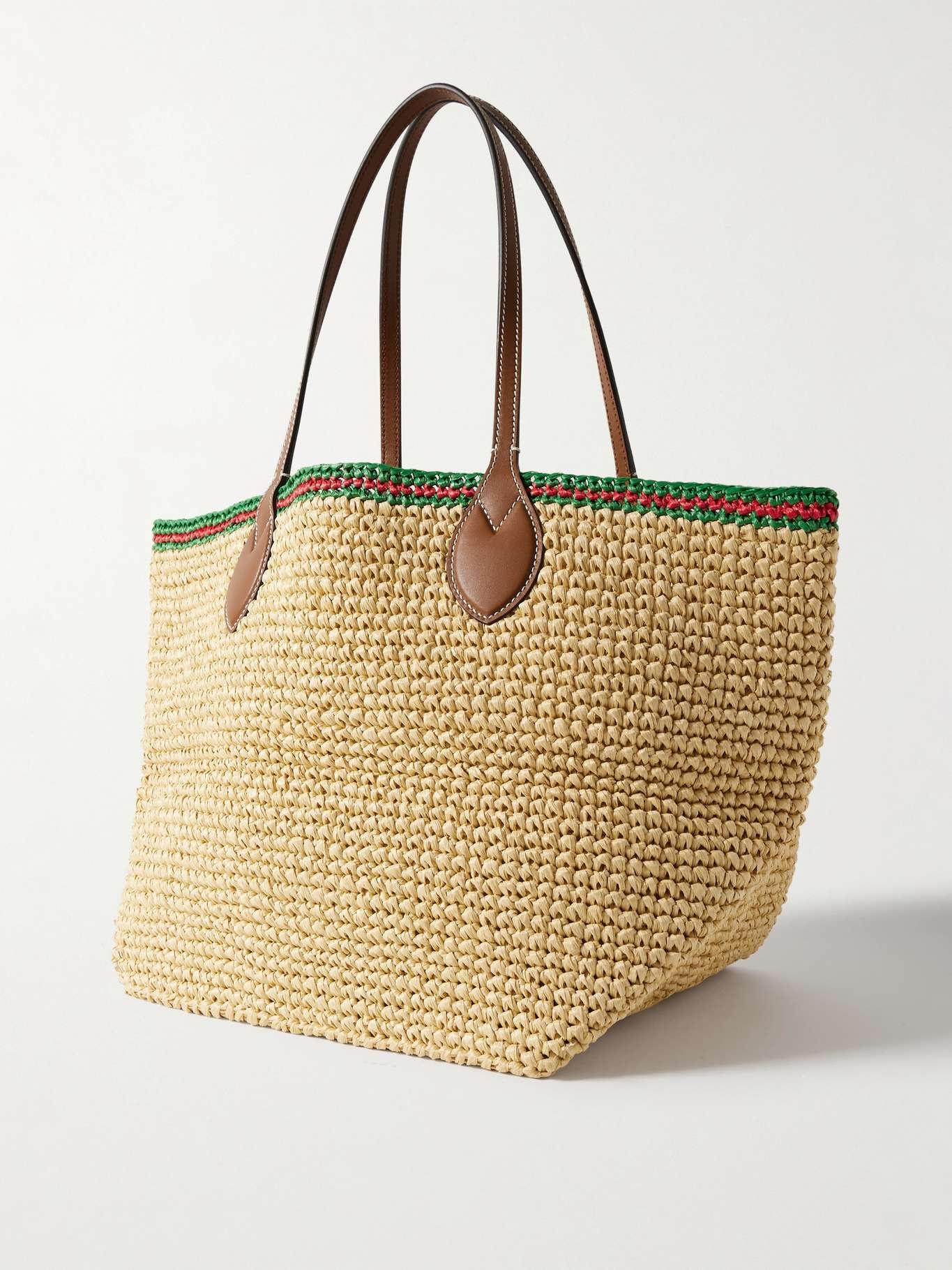 GUCCI Leather-trimmed faux raffia tote Neutral | REVERSIBLE