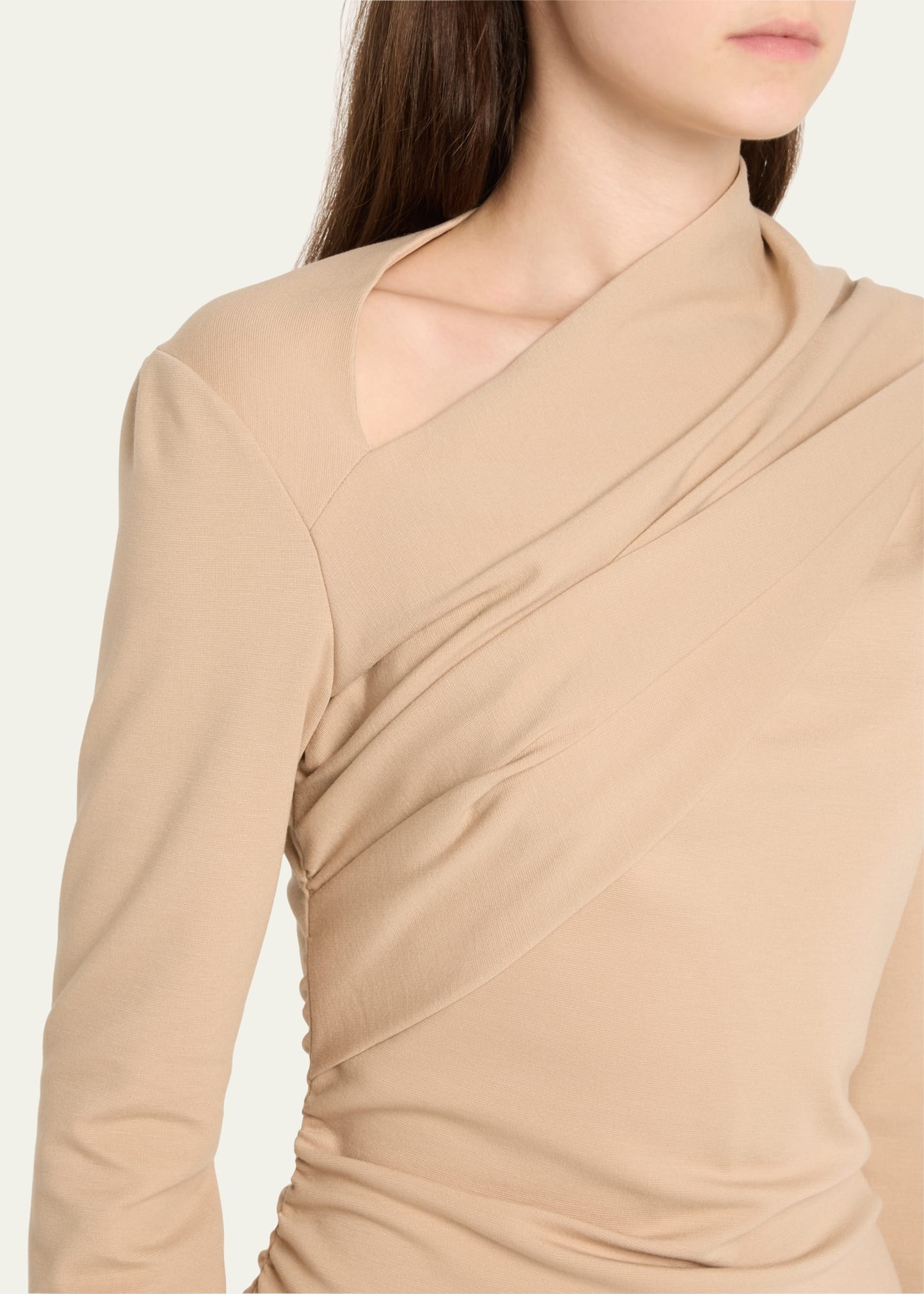 Asymmetric Long-Sleeve Jersey Dress - 4