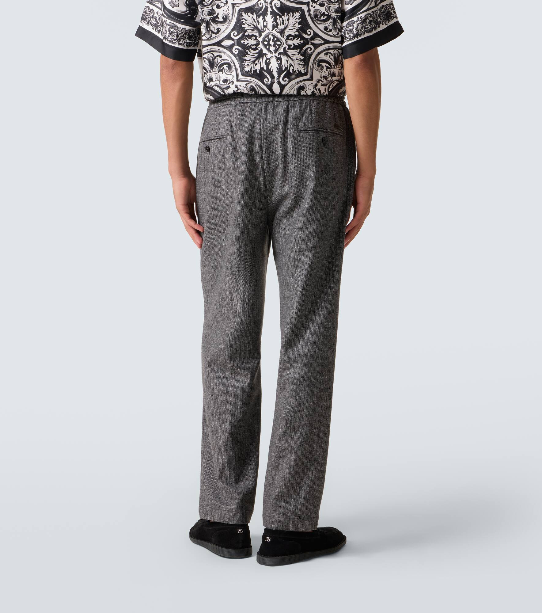 Herringbone wool-blend wide-leg pants - 4