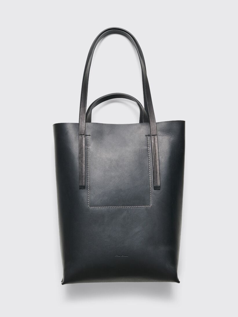 RICK OWENS LEATHER MEDIUM SHOPPER BLACK - 1