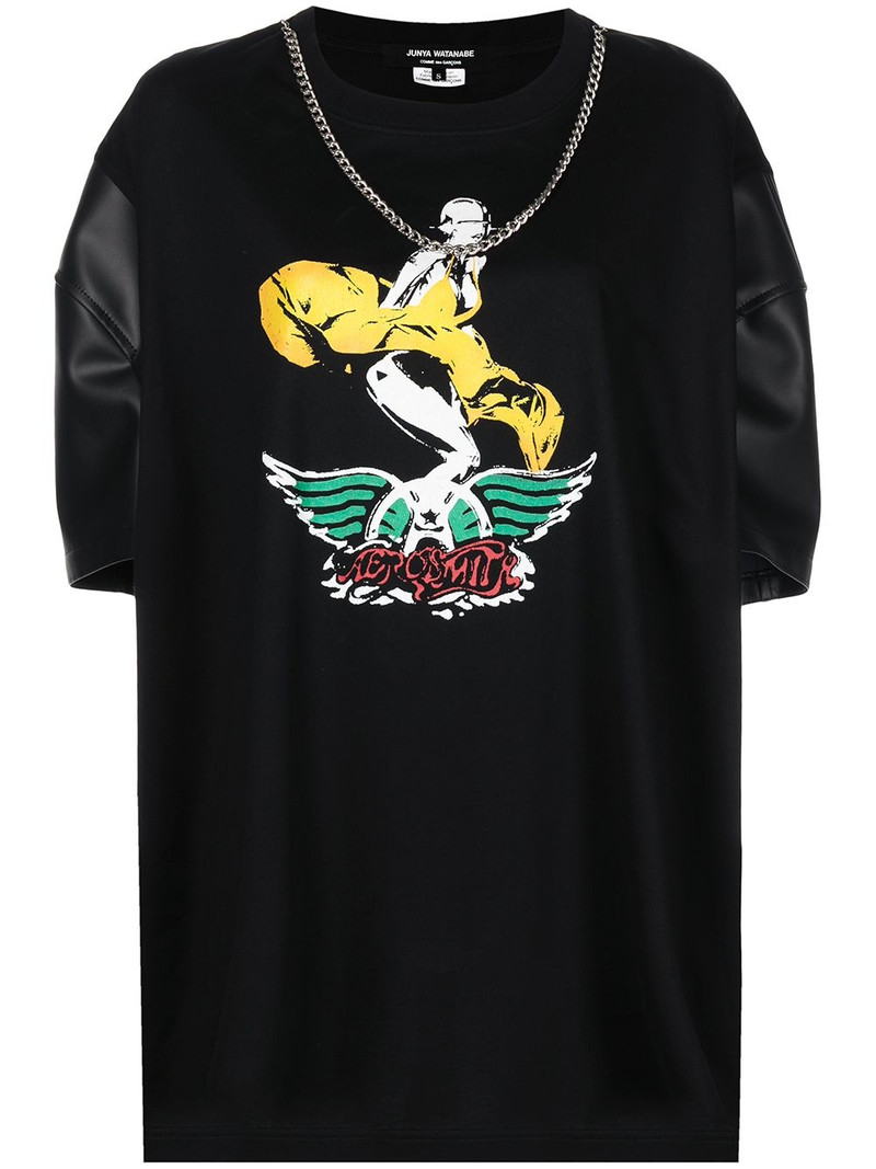 graphic-print contrast-sleeve T-shirt 1