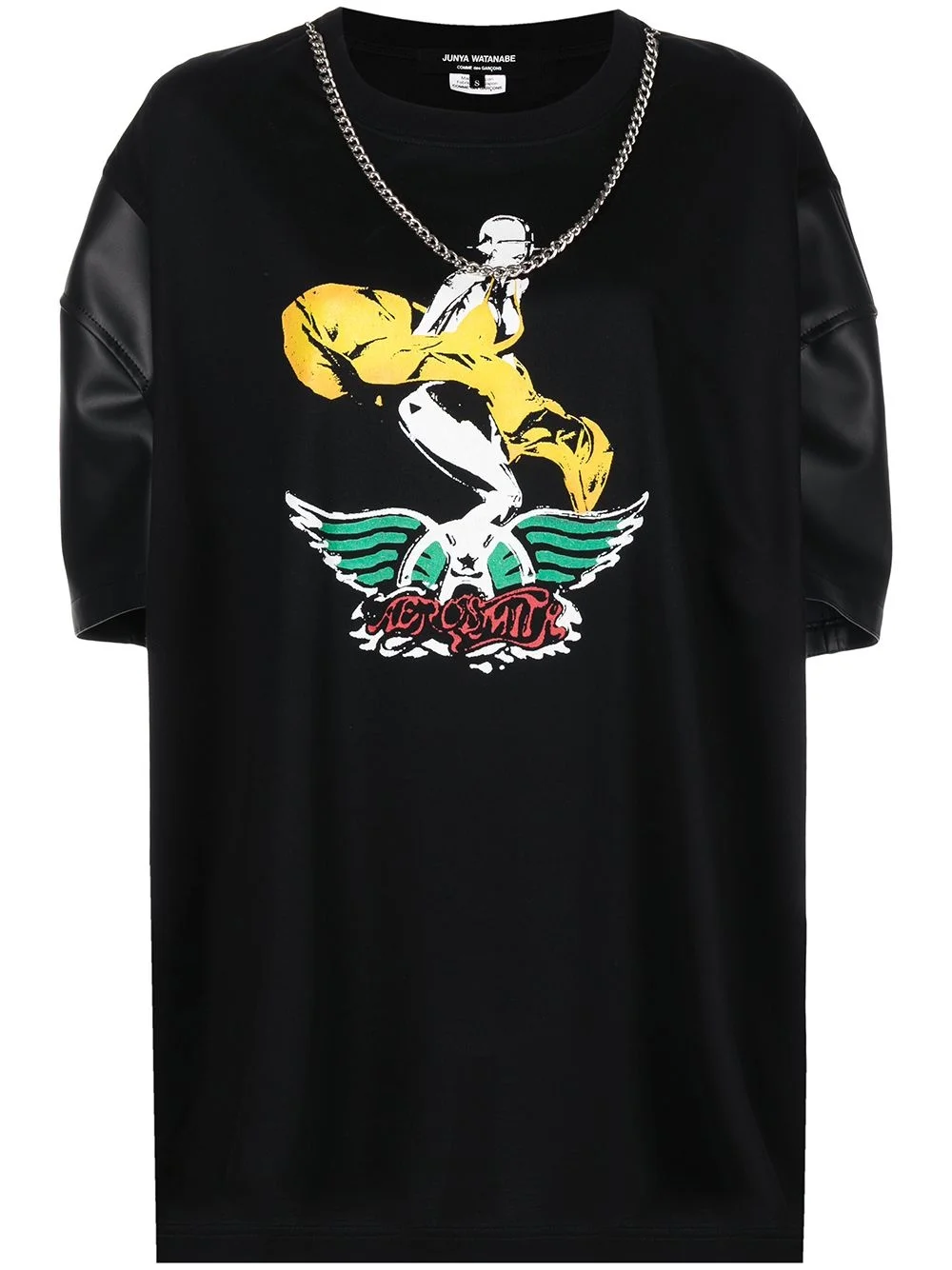 graphic-print contrast-sleeve T-shirt - 1