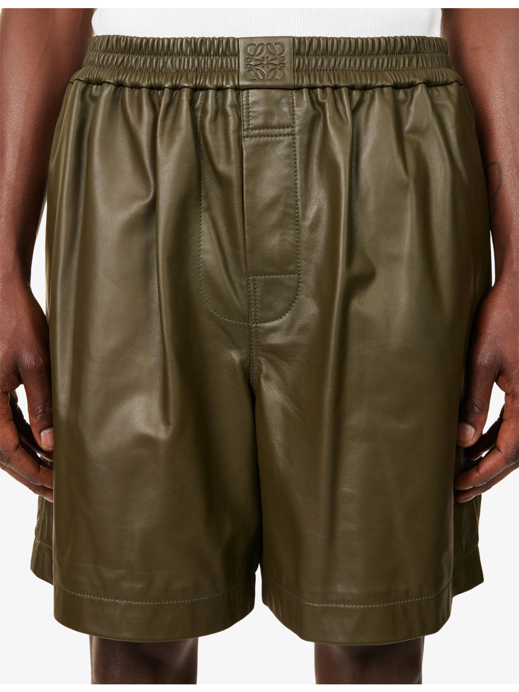 Monogram Relaxed-Fit Leather Shorts - 5