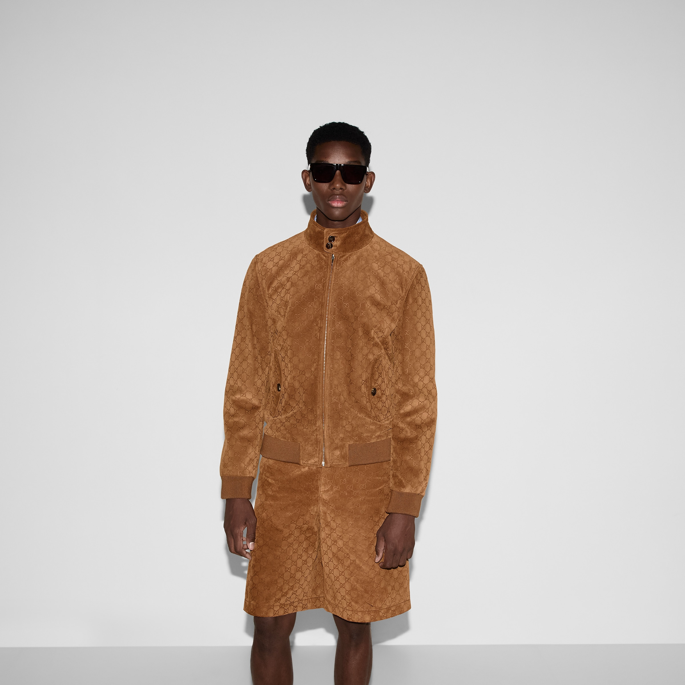Embossed GG suede bomber jacket - 3