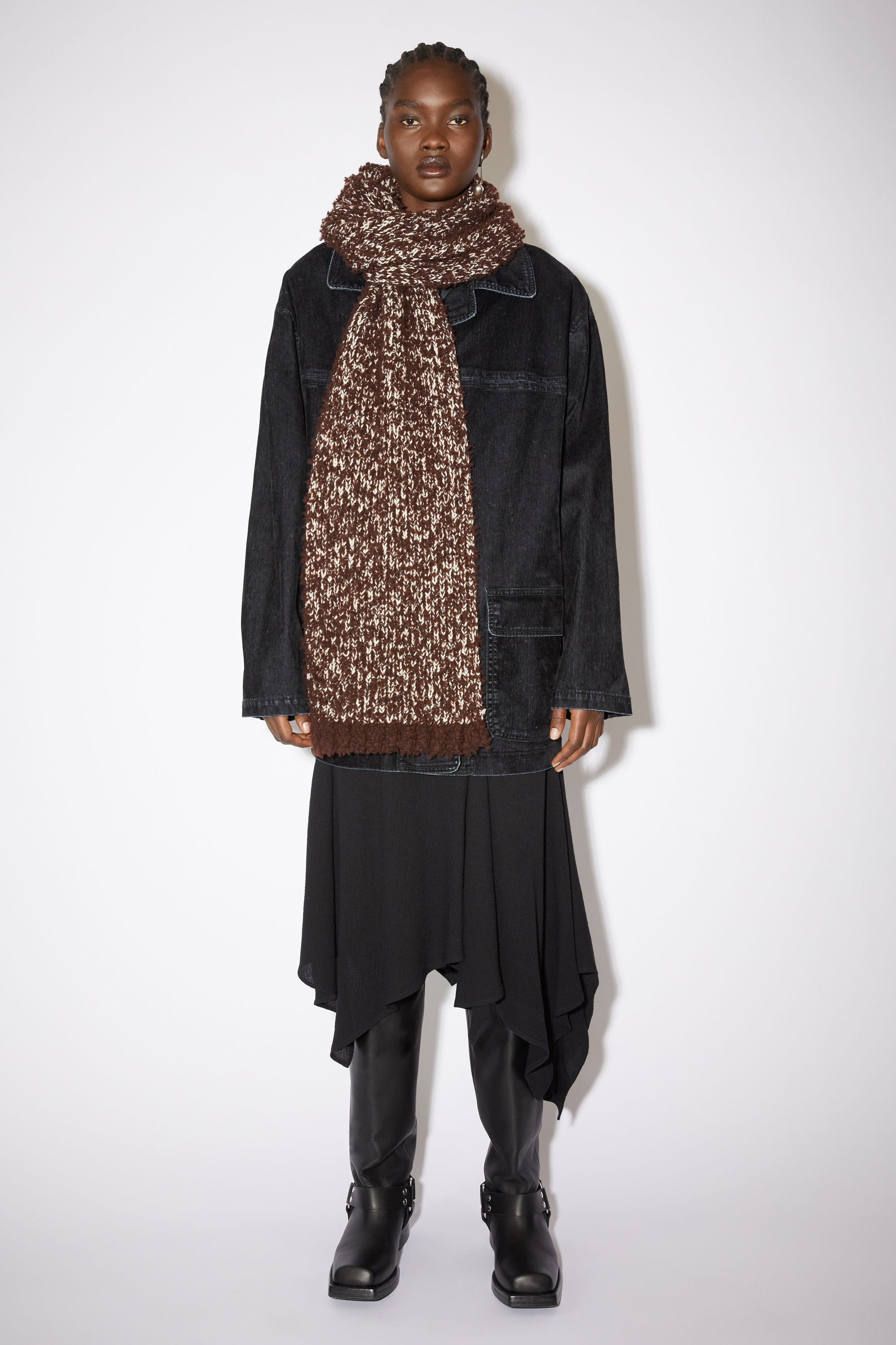 Tufted wool-blend scarf - Chocolate brown - 2