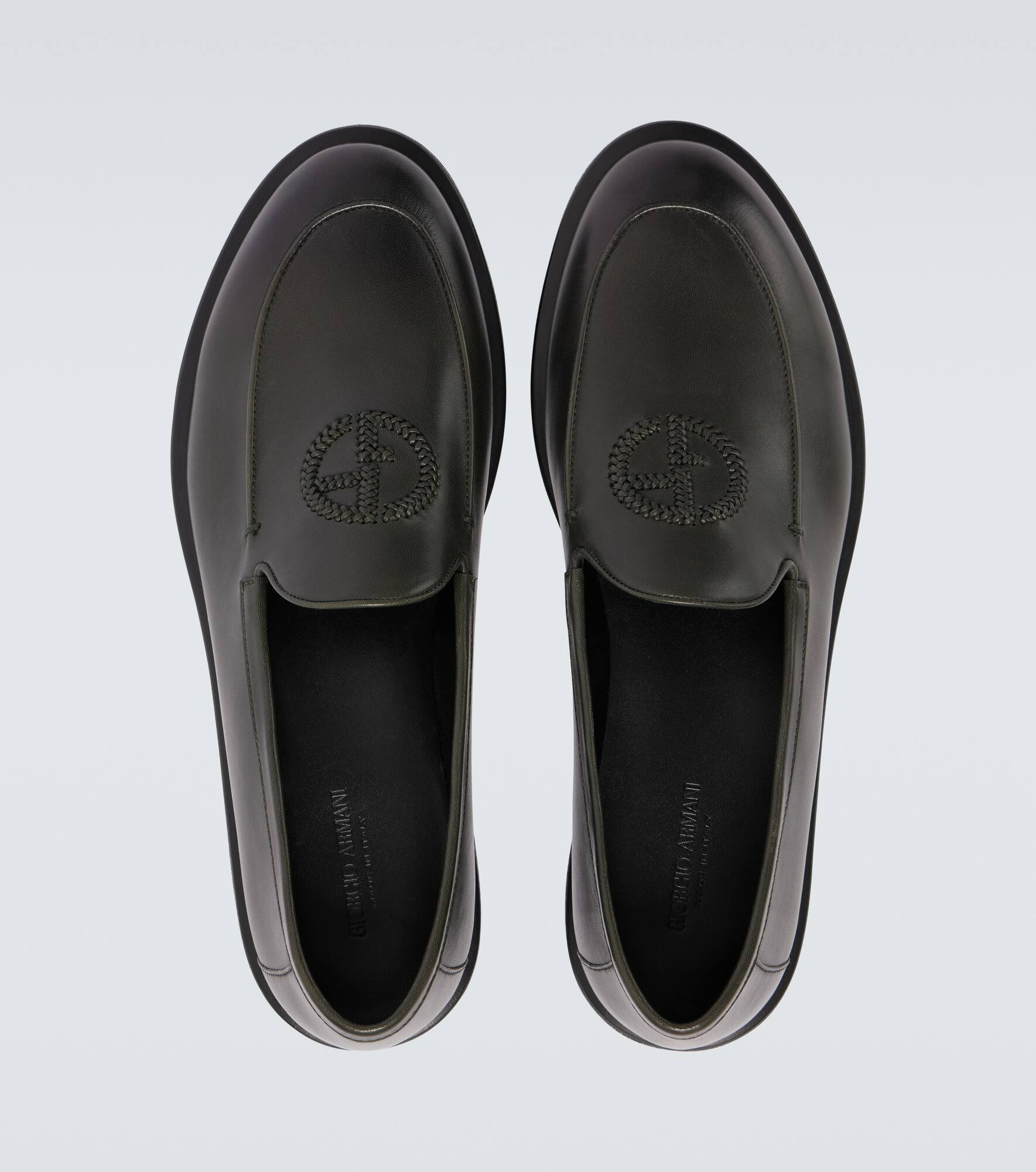 Embroidered logo leather loafers - 4
