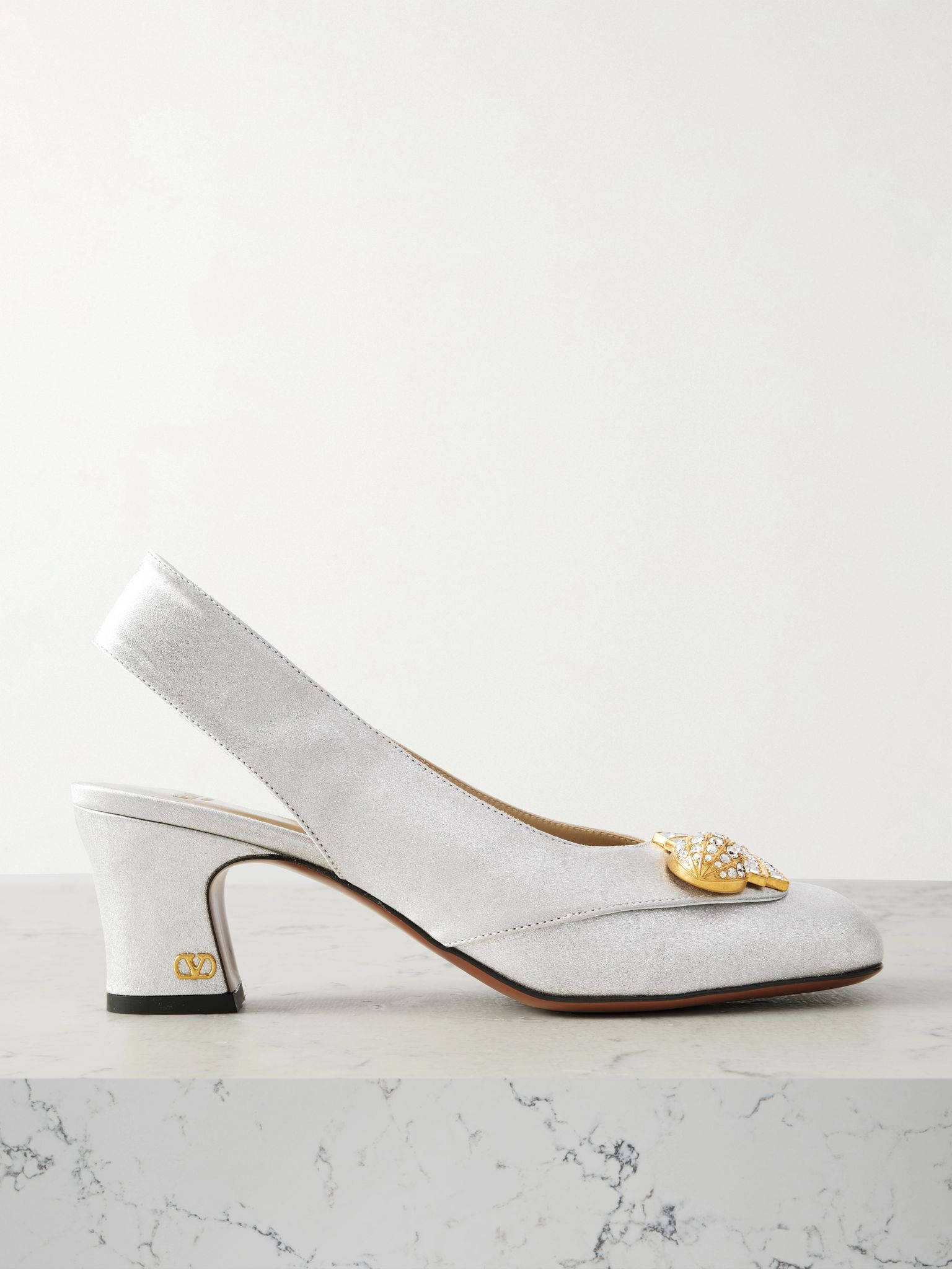 Adamantine 60 embellished glittered-leather slingback pumps Silver - 1