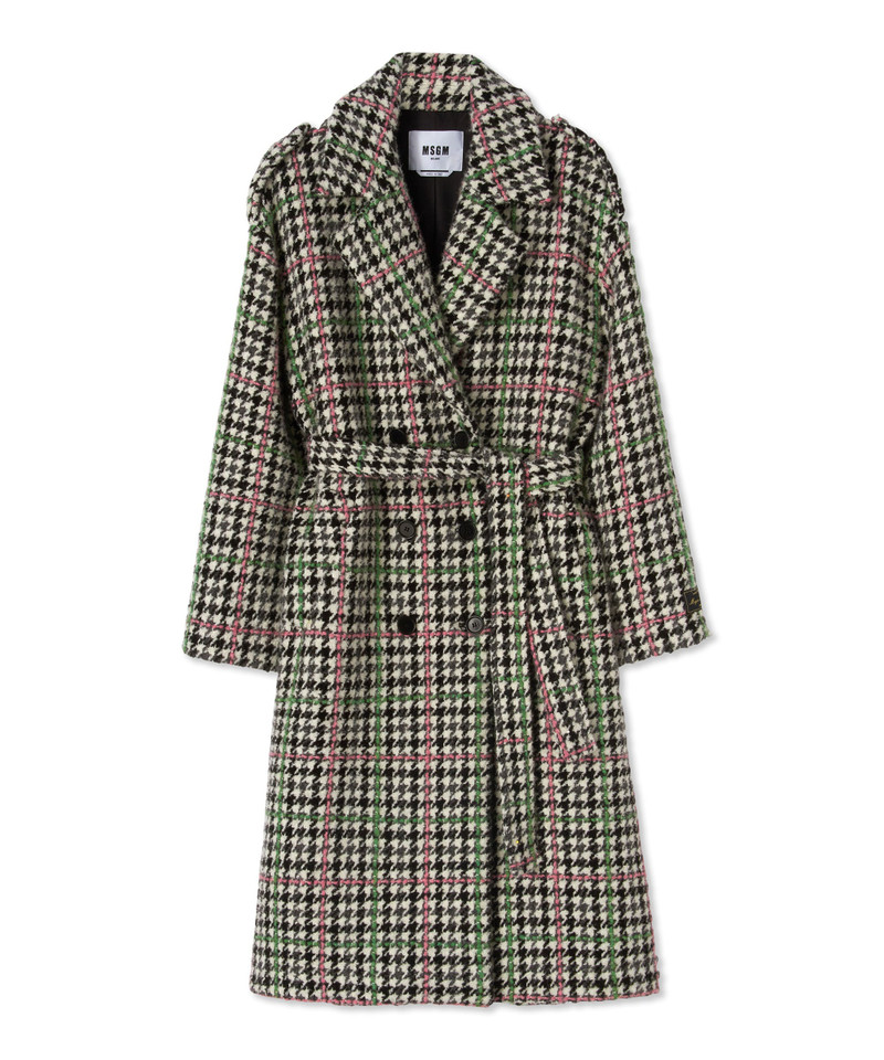 Wool double-breasted trench coat with belt and "Houndstooth Check" motif 1