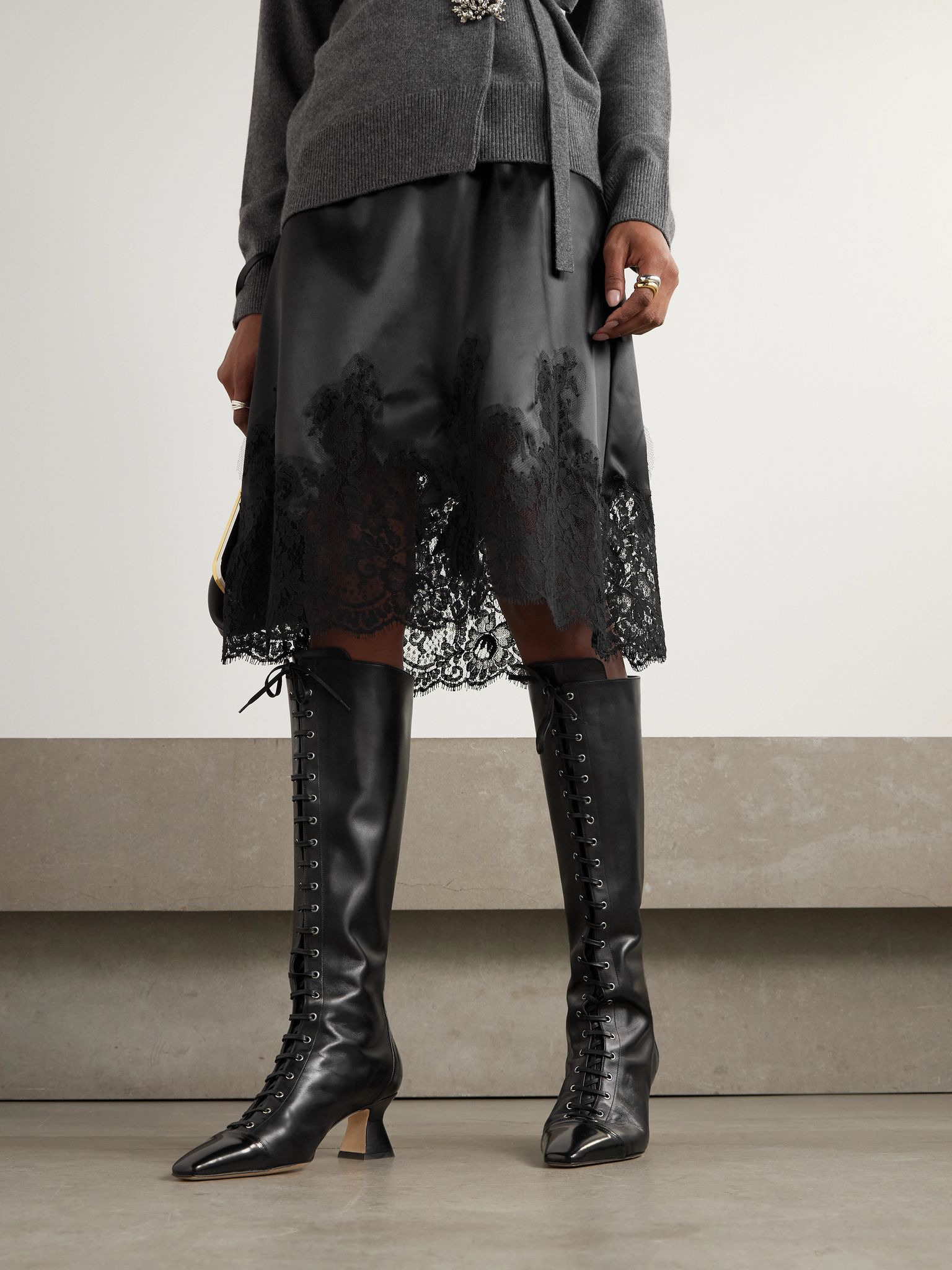 Mavis leather lace-up knee boots Black - 2