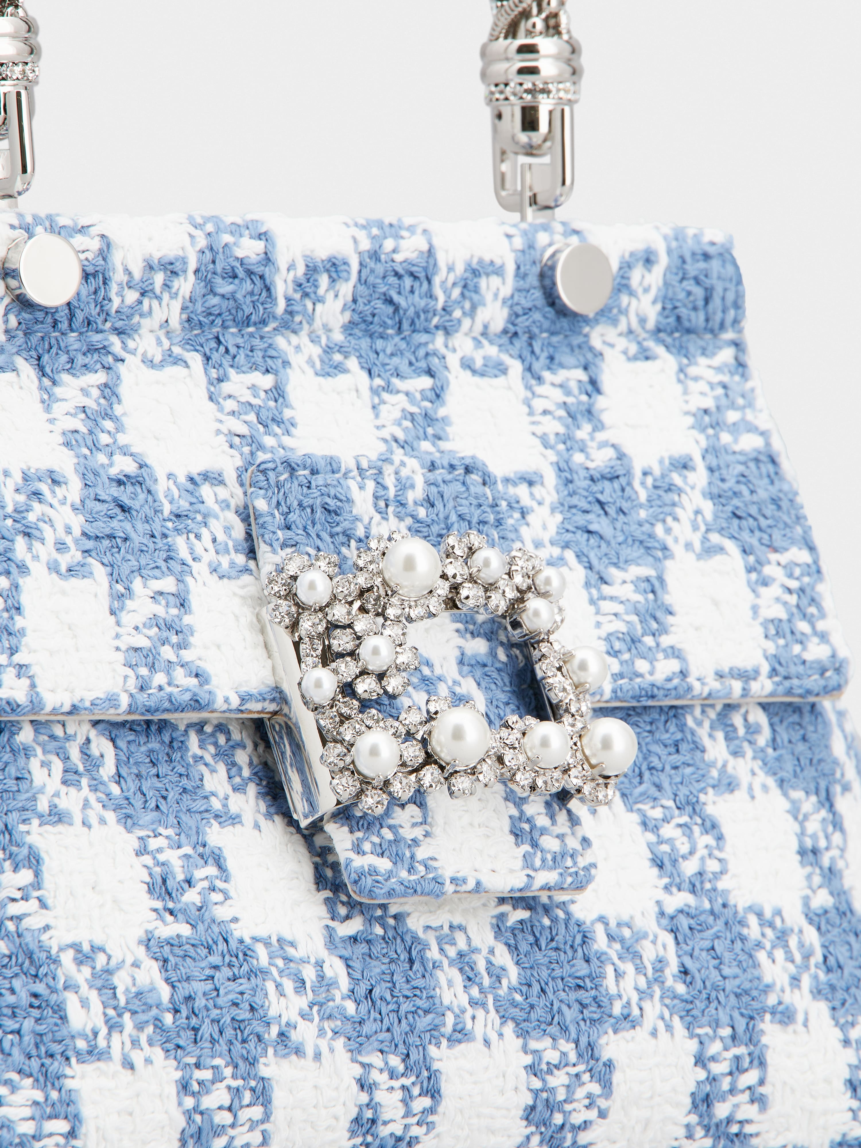 Viv' Cabas Jewel Flower Strass Pearl Buckle Mini Bag in Fabric - 8