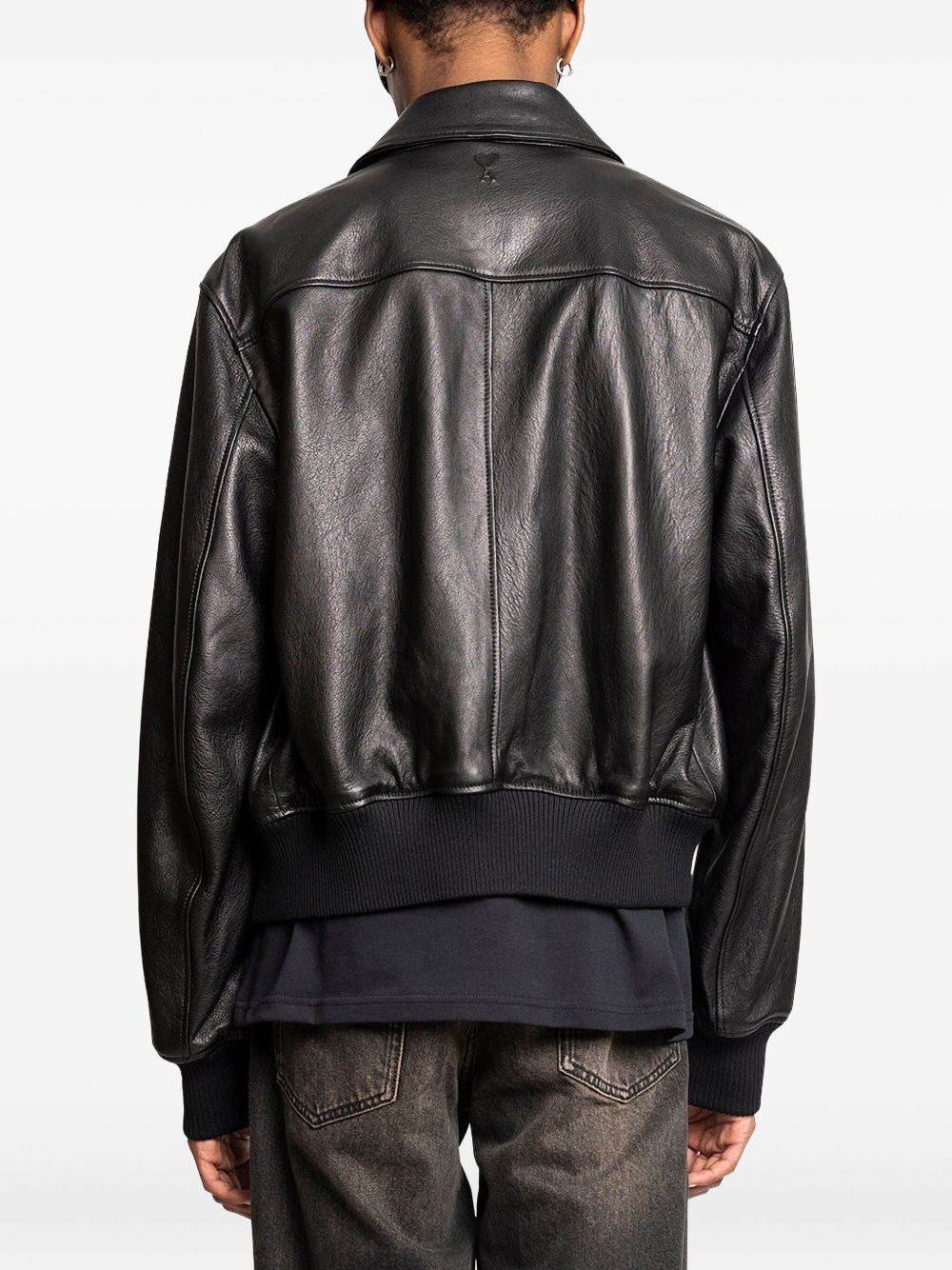 embroidered-logo leather jacket - 4