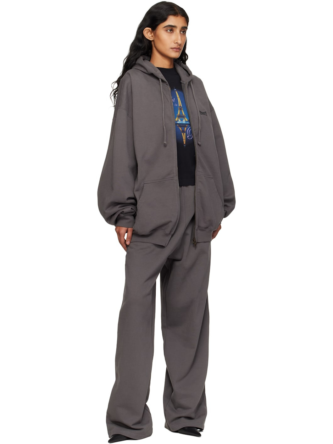 Gray Boxing Logo Oversized Zip-Up Hoodie - 4