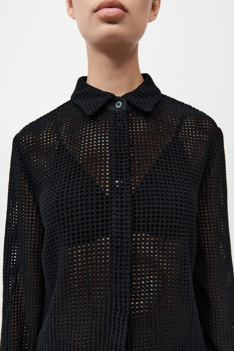 Fitted Cotton Grid Shirt - Black 3
