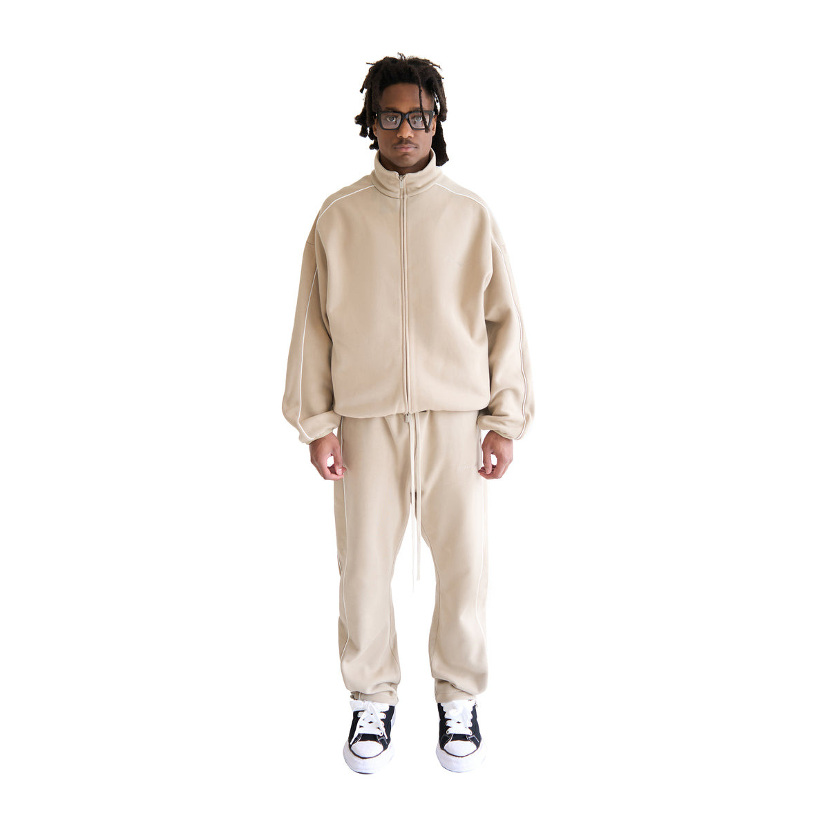 RELAXED FLEECE SWEATPANTS WITH PIPING (TIMBER/CLOUD WHITE) - 1