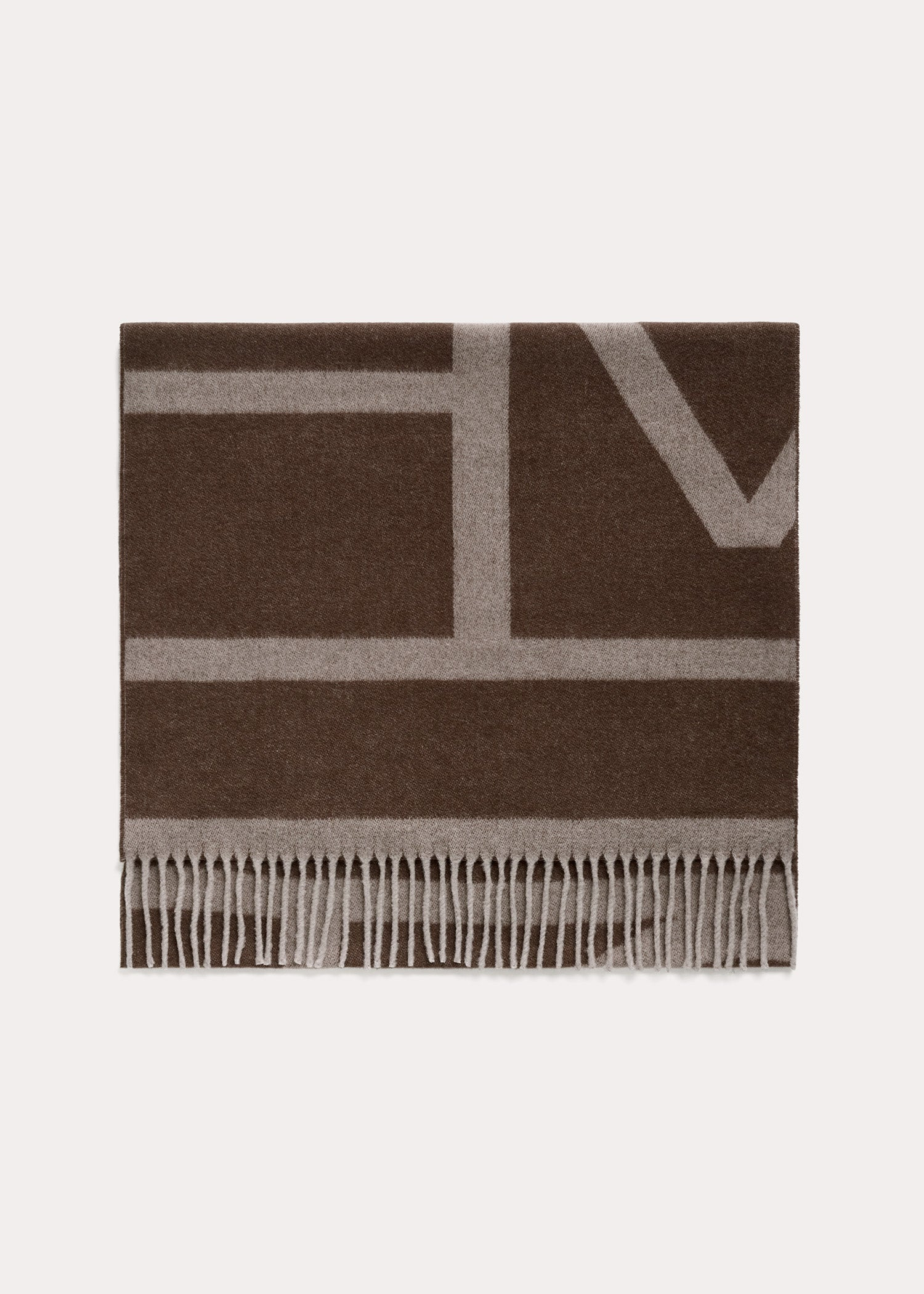Monogram jacquard wool scarf dark beige - 3