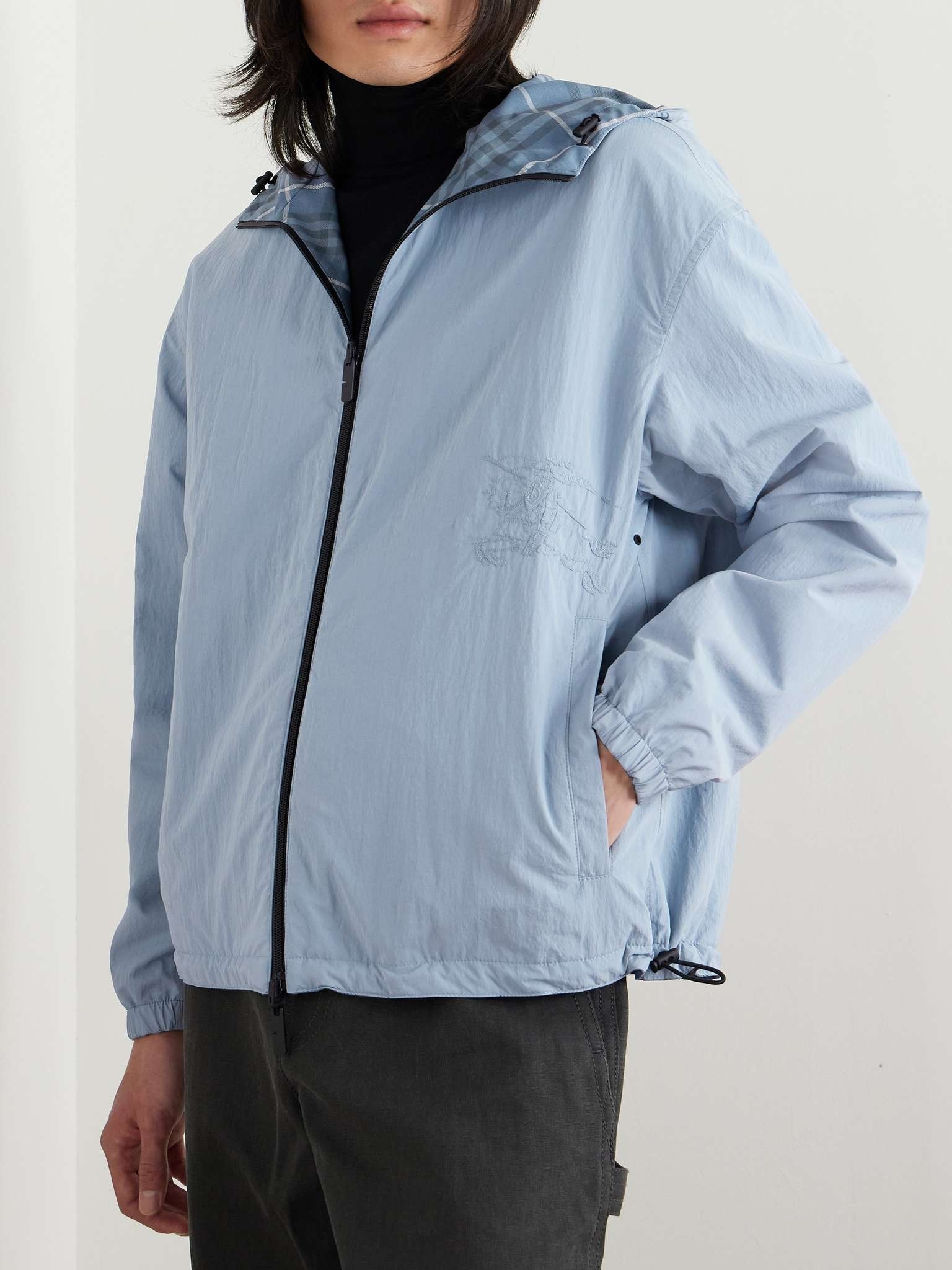 Oversized Reversible Logo-Appliquéd Checked Gabardine and Nylon Hooded Jacket - 6