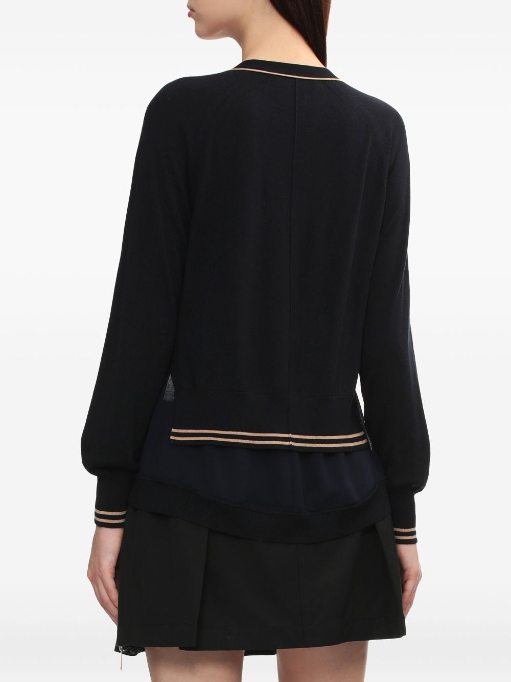chiffon-hem V-neck wool cardigan - 4