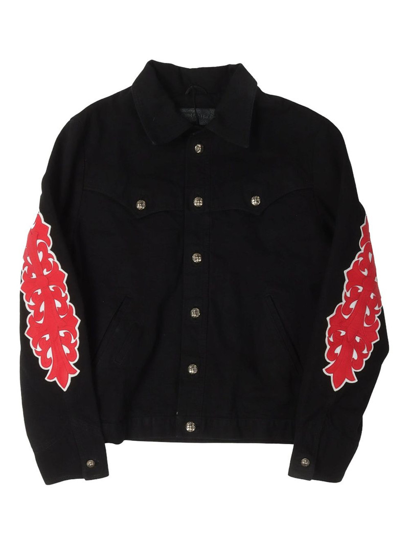 floral cross-appliqué denim jacket 1