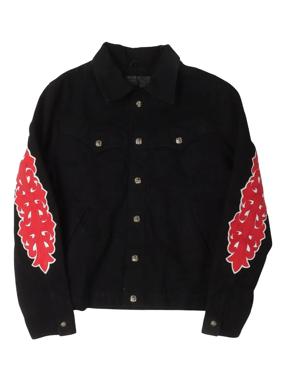 floral cross-appliqué denim jacket - 1