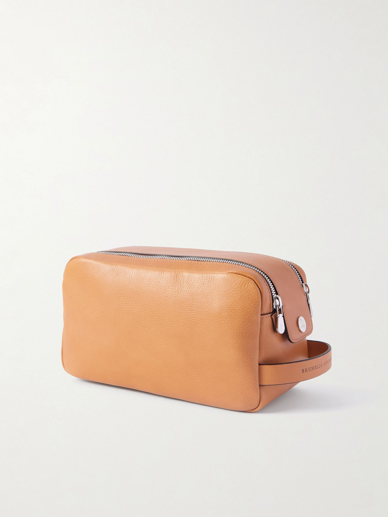 Textured-Leather Wash Bag Brown - 2