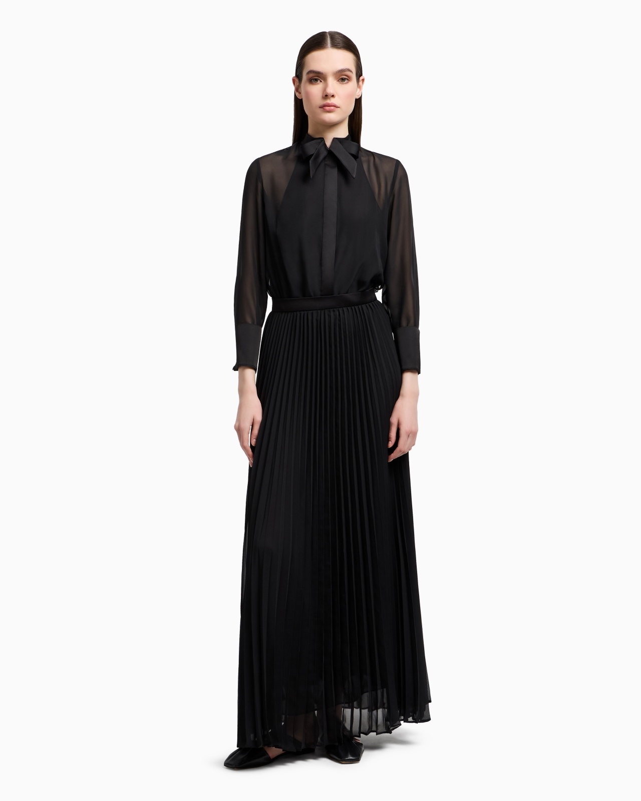 TECHNICAL GEORGETTE TWO-PIECE EFFECT LONG DRESS - 4