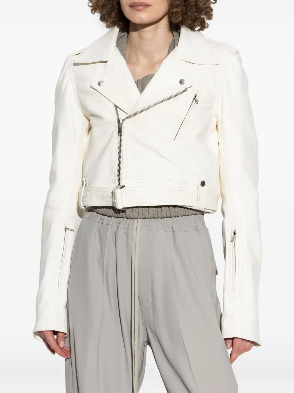 Rick Owens Women Cropped "Luke" S Stooges Leather Jacket - 3