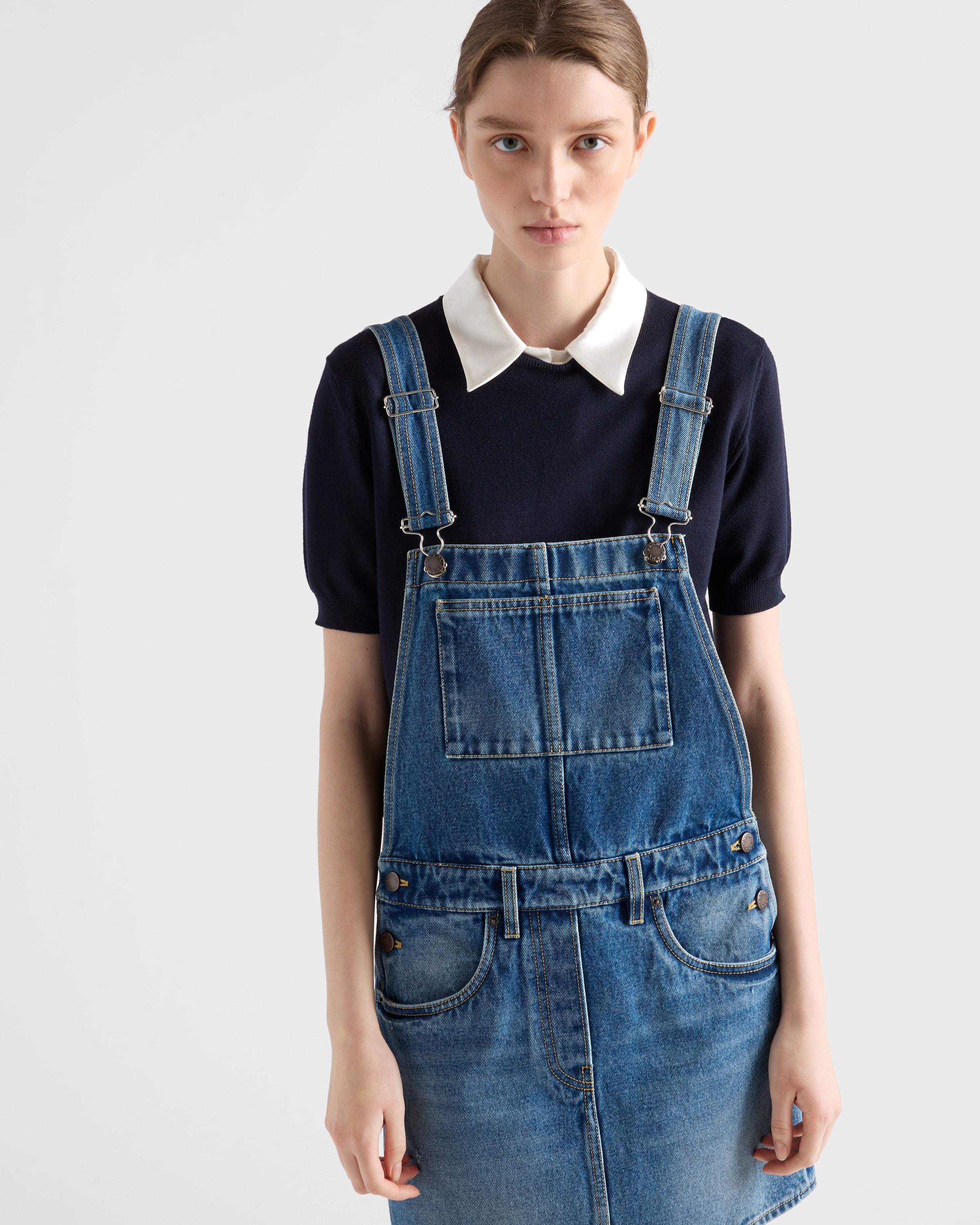 Denim bib overall mini-dress - 6