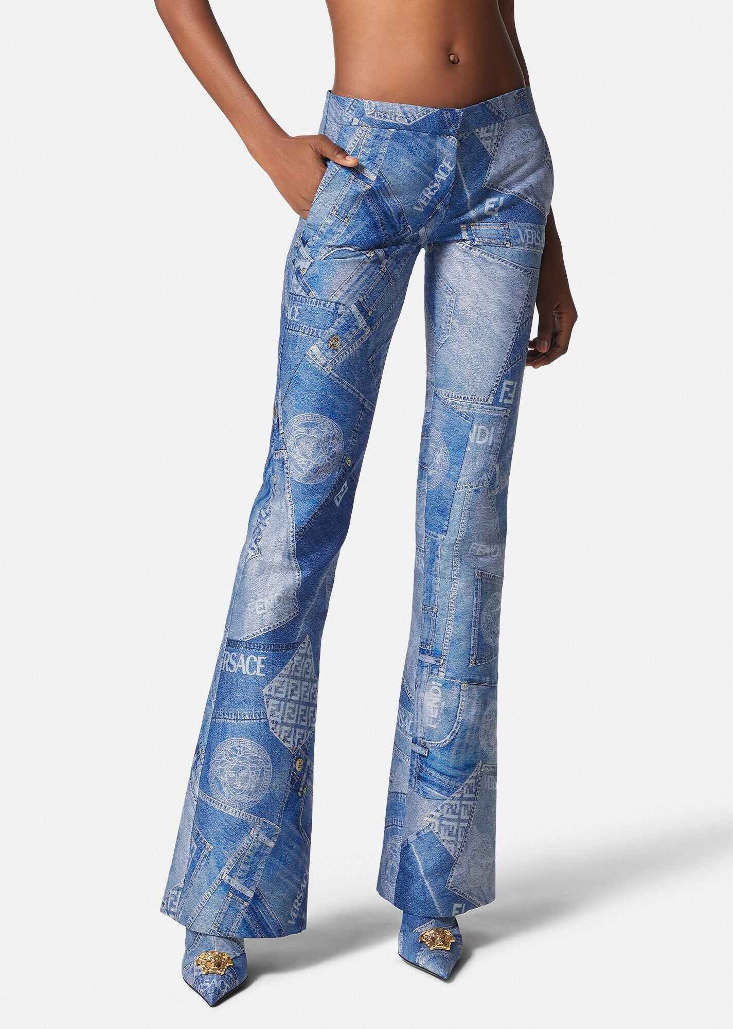 Fendace Denim Patchwork Flared Pants - 3