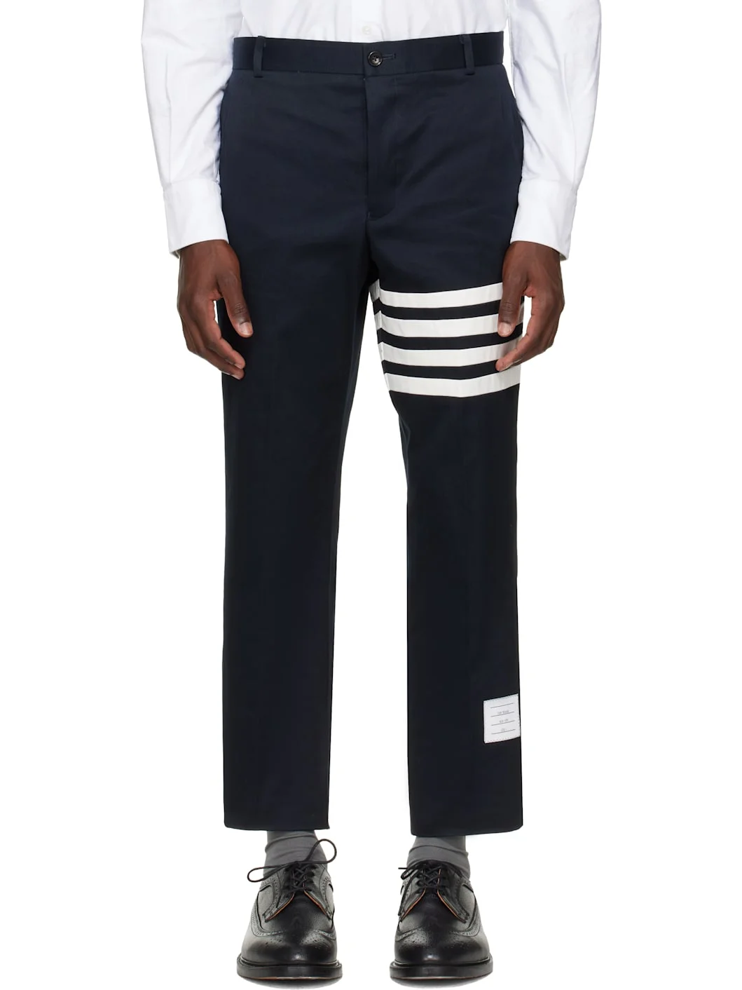 Navy Cotton Twill 4-Bar Unconstructed Trousers - 1