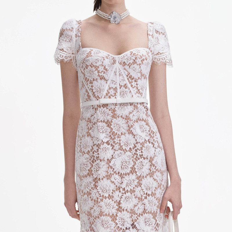 self-portrait White Fine Lace Midi Dress - SS25-922M-W | REVERSIBLE