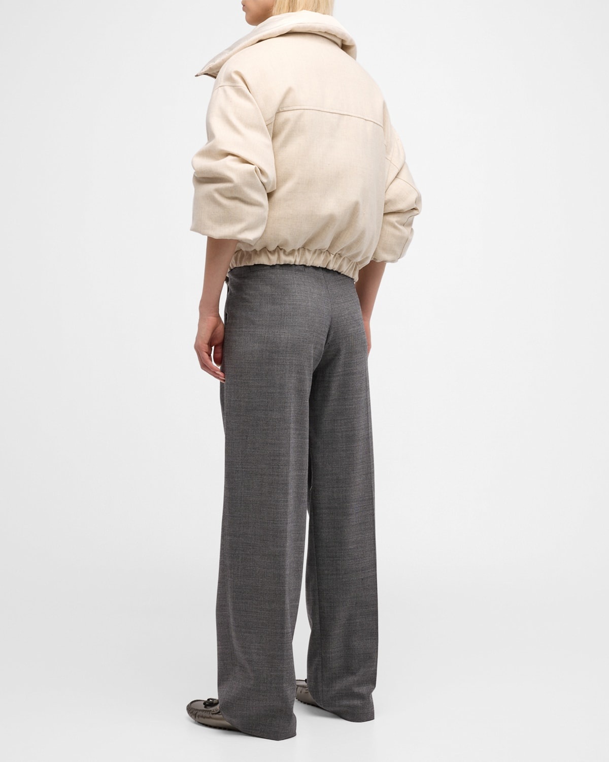 Stretch Wool Grisaille Crossover-Waist Wide-Leg Trousers - 4