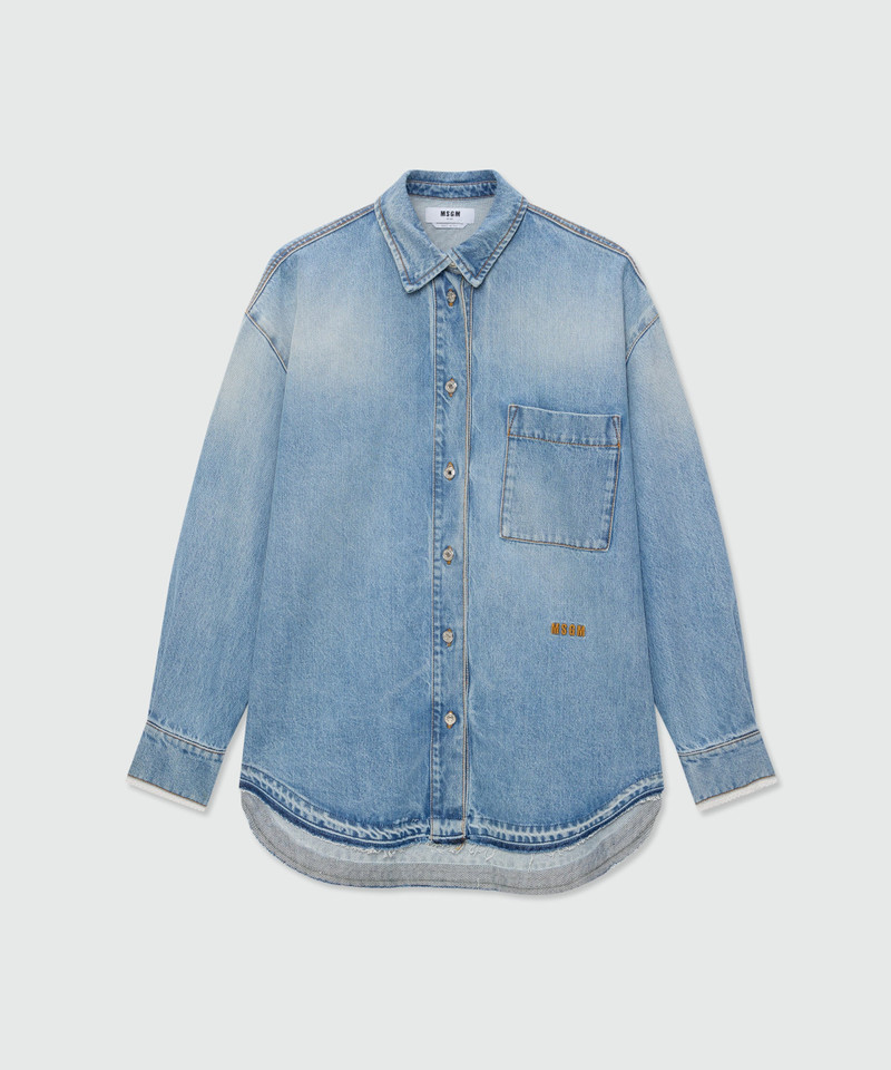 Stone-washed denim shirt with lace detail on the cuffs 1